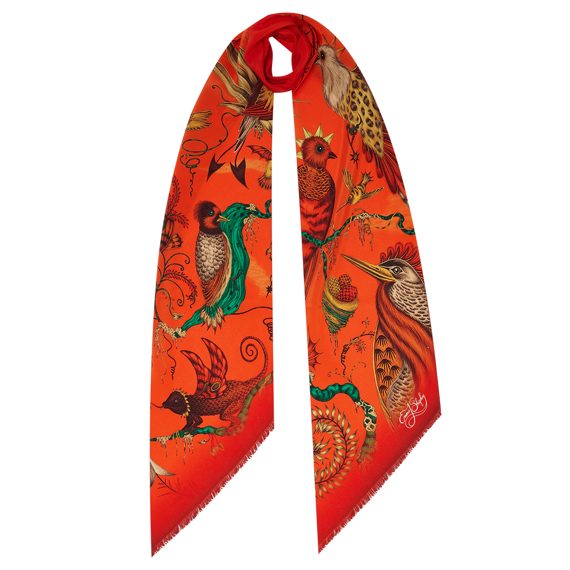 Quetzal Silk Skinny Scarf Autumn Flame Red Leopard Quetzal silk skinny scarf autumn flame red leopard