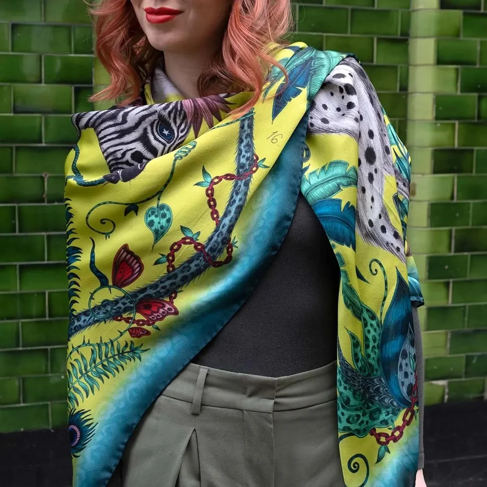 Lost World Silk Chiffon Scarf — Red Leopard