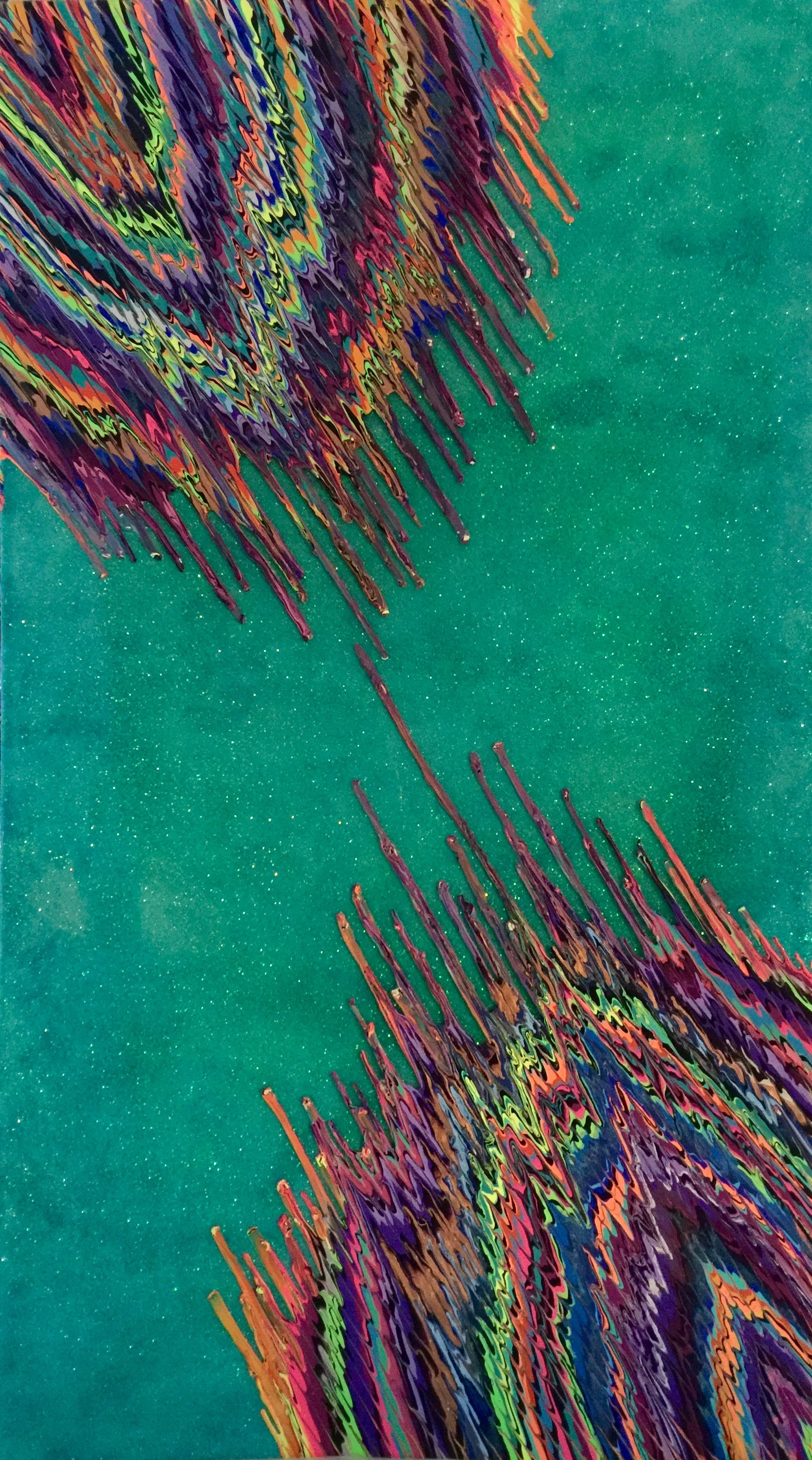 Kinetic e- XXXIII  84" x 48'  2015  Acrylic, glitter, and epoxy resin on canvas