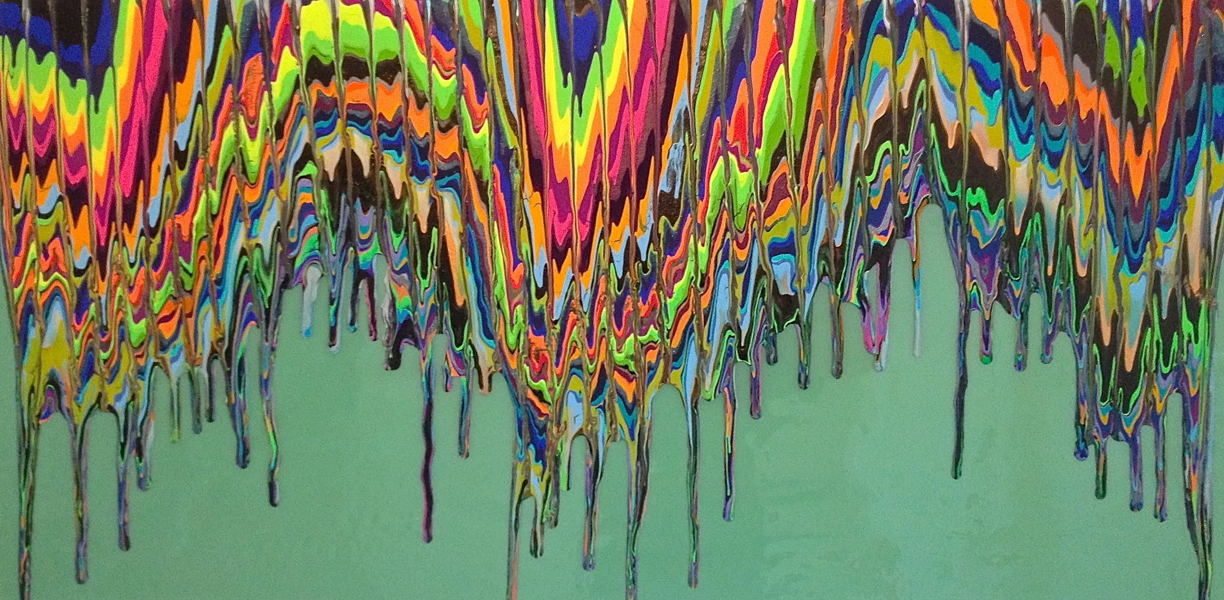 Kinetic e- XXIII 2014  14" x 36" x 1.5"  Acrylic and epoxy resin on canvas