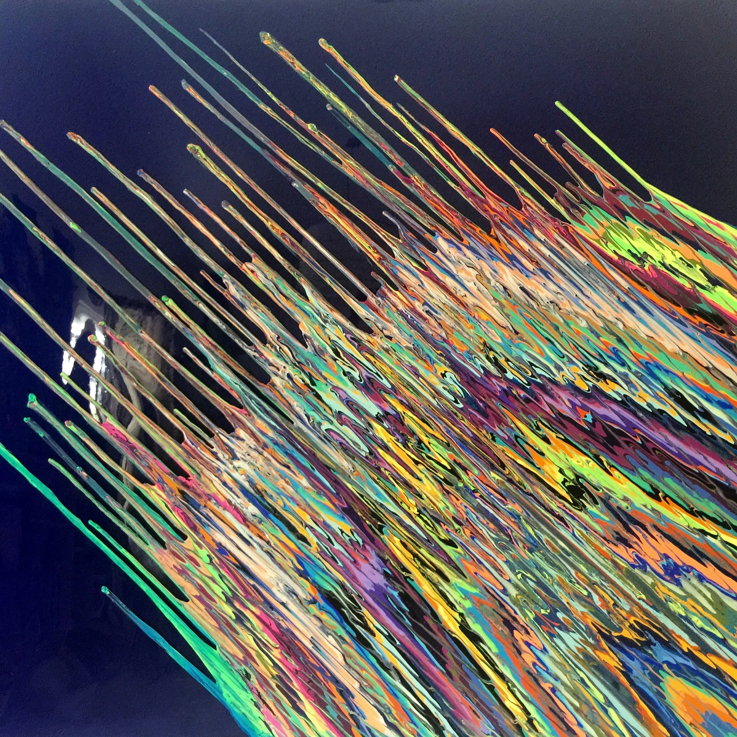 Kinetic e- XXX 2015  48" x 48: x 2.5"  Acrylic and epoxy resin on canvas
