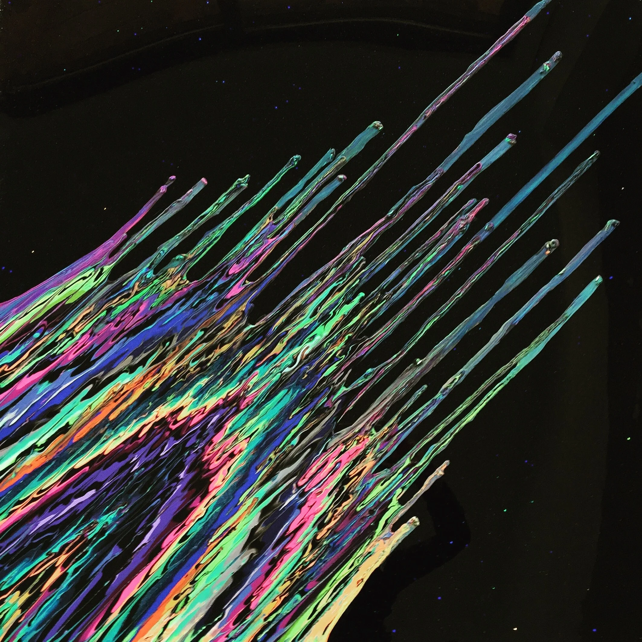 Kinetic e- XXXIV 36" x 36" 2015 acrylic, glitter, and epoxy resin on canvas