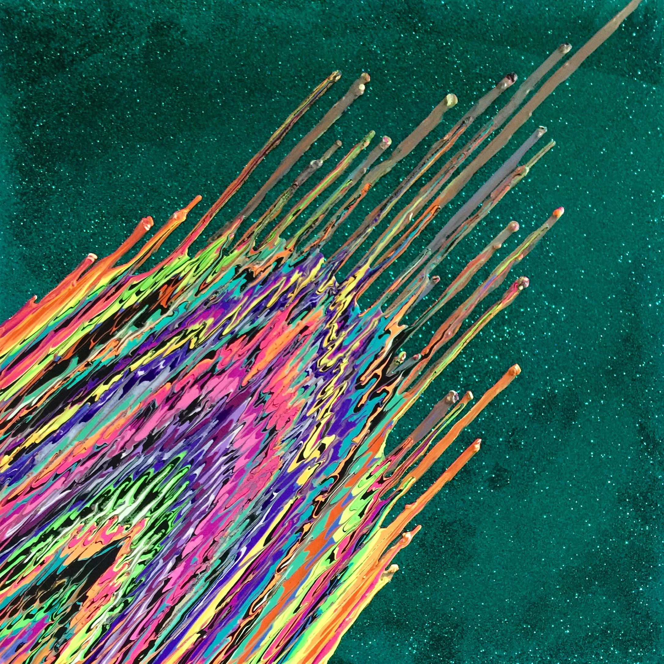Kinetic e- XXXVI 36" x 36" x 2.5"  2015  Acrylic, glitter, and epoxy resin on canvas