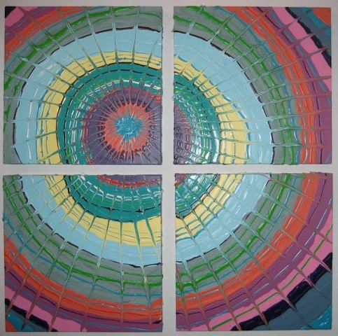 Solid Phase Explosion 2007  24" x 24" x 2.5"; Set of 4  Acrylic on canvas