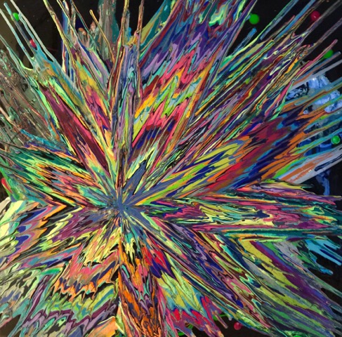 Implosion 2014 36" x 36" x 2.5"  Acrylic and epoxy resin on canvas. SOLD