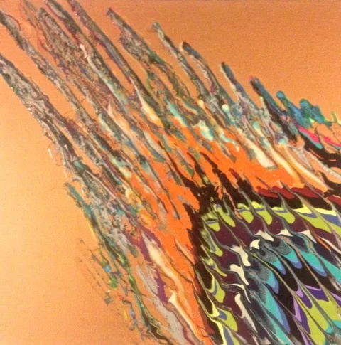 Kinetic e- XXIII 2014 18" x 18" x 2.5" Acrylic and epoxy resin on canvas. SOLD