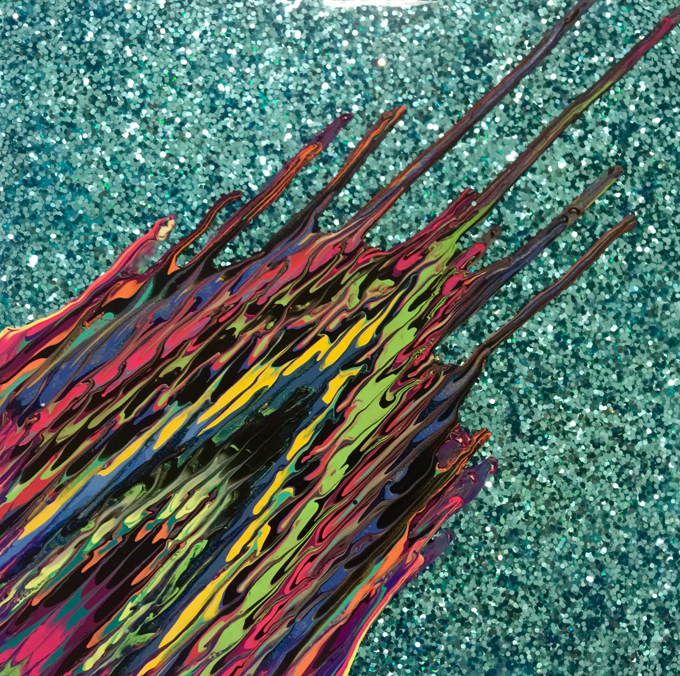 Kinetic e- XXXVII 2015 16" x 16" Acrylic, glitter, and epoxy resin on panel