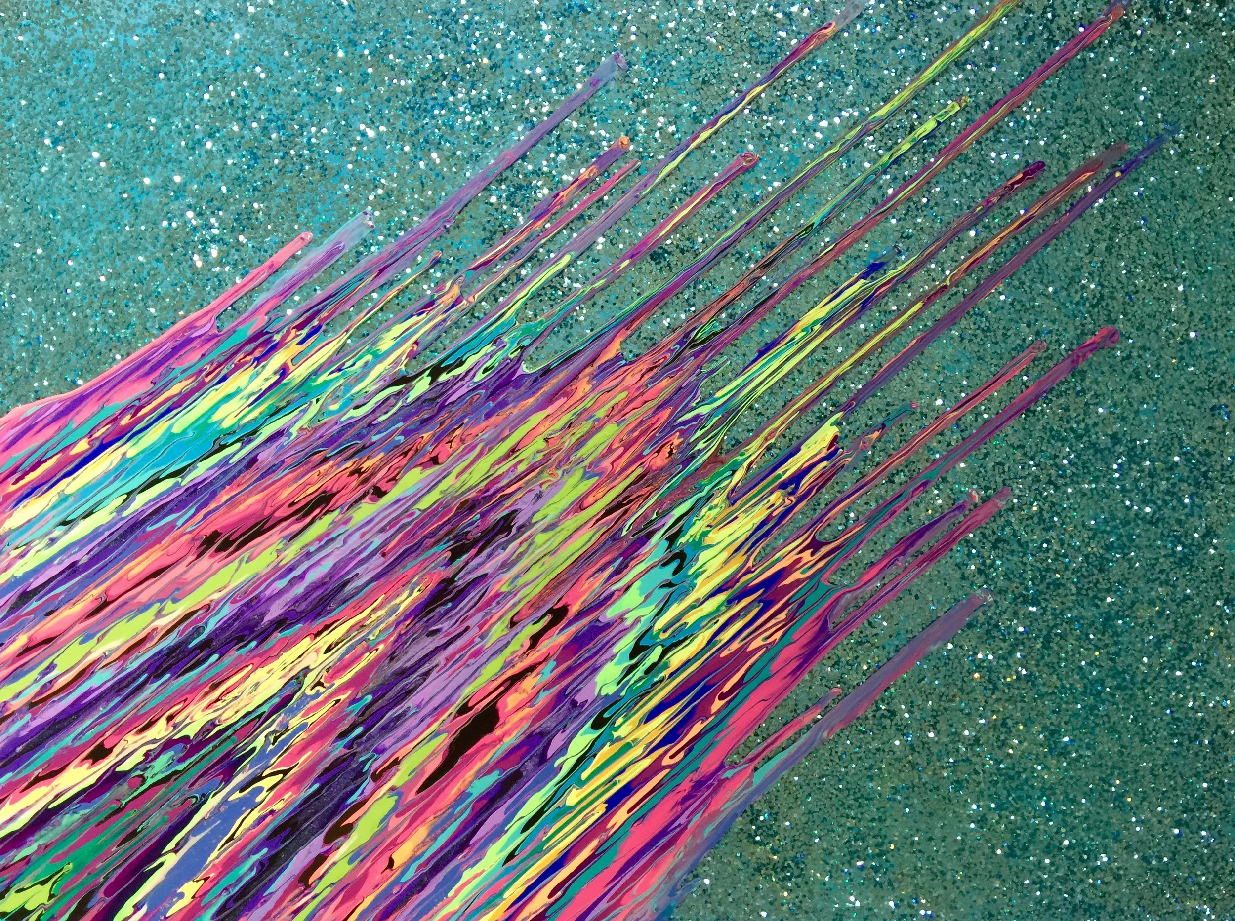 Kinetic e- XXXX 2015 30" x 40" Acrylic, glitter, and epoxy resin on canvas.