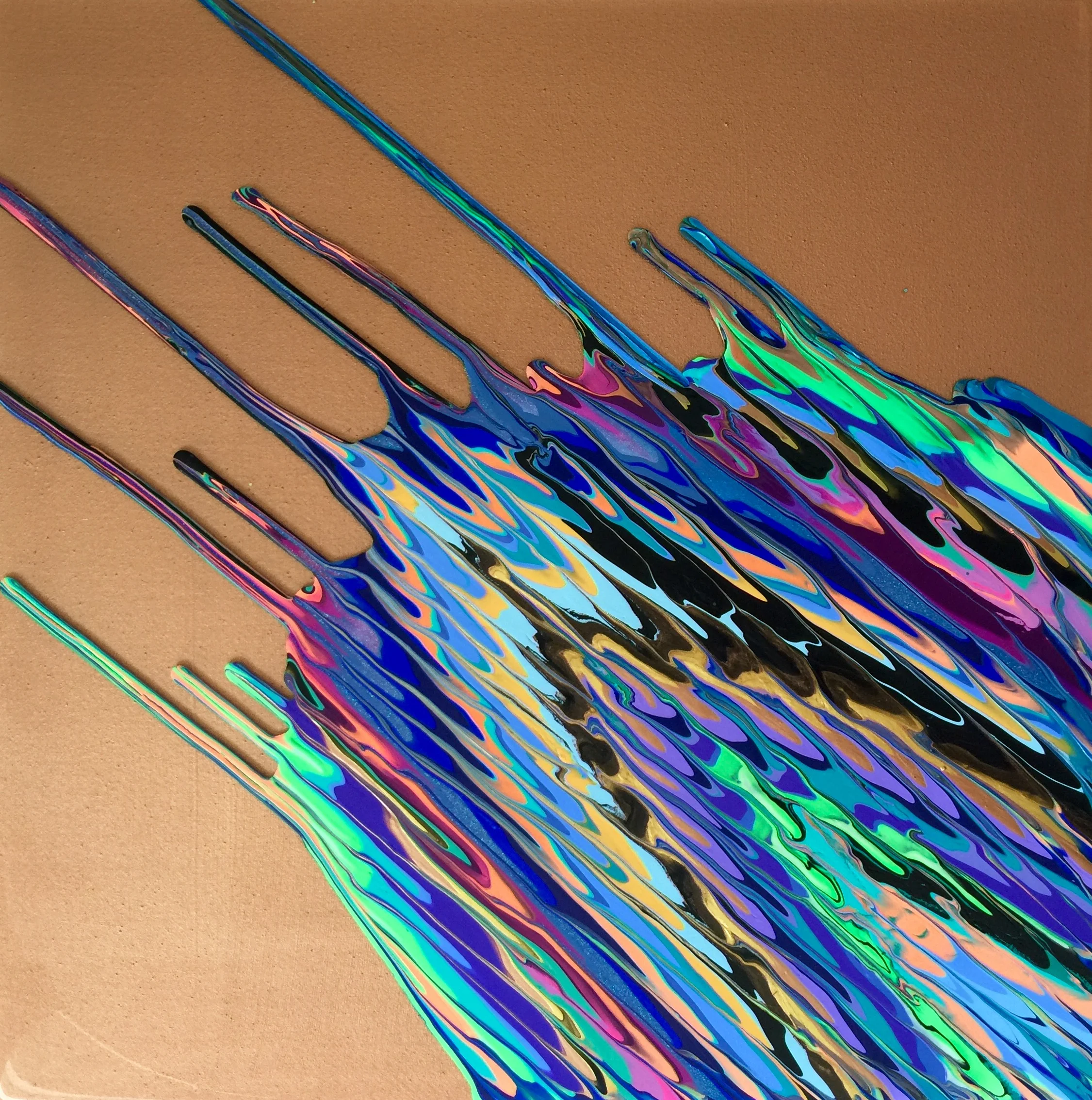 Kinetic e- Mini Collection I  16" x 16"  2015  Acrylic and epoxy resin on panel. SOLD