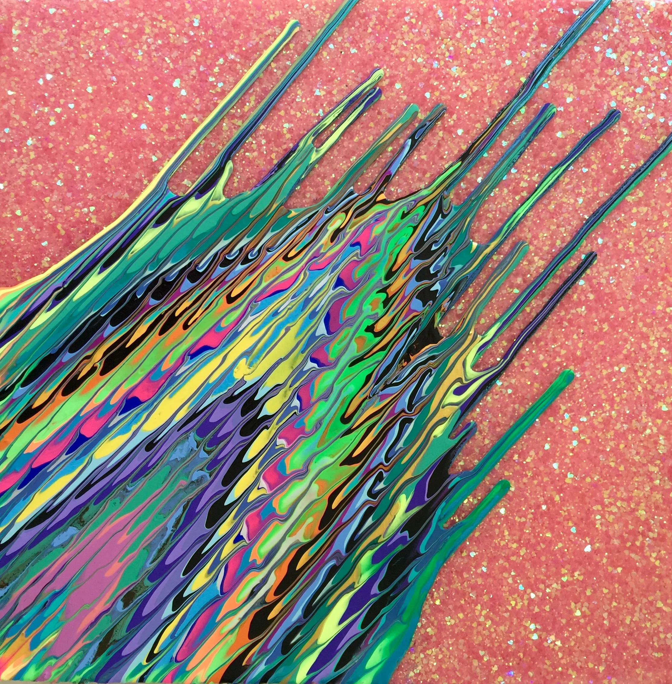 Kinetic e- Mini Collection VII  16" x 16"  2015  Acrylic, glitter, and epoxy resin on panel