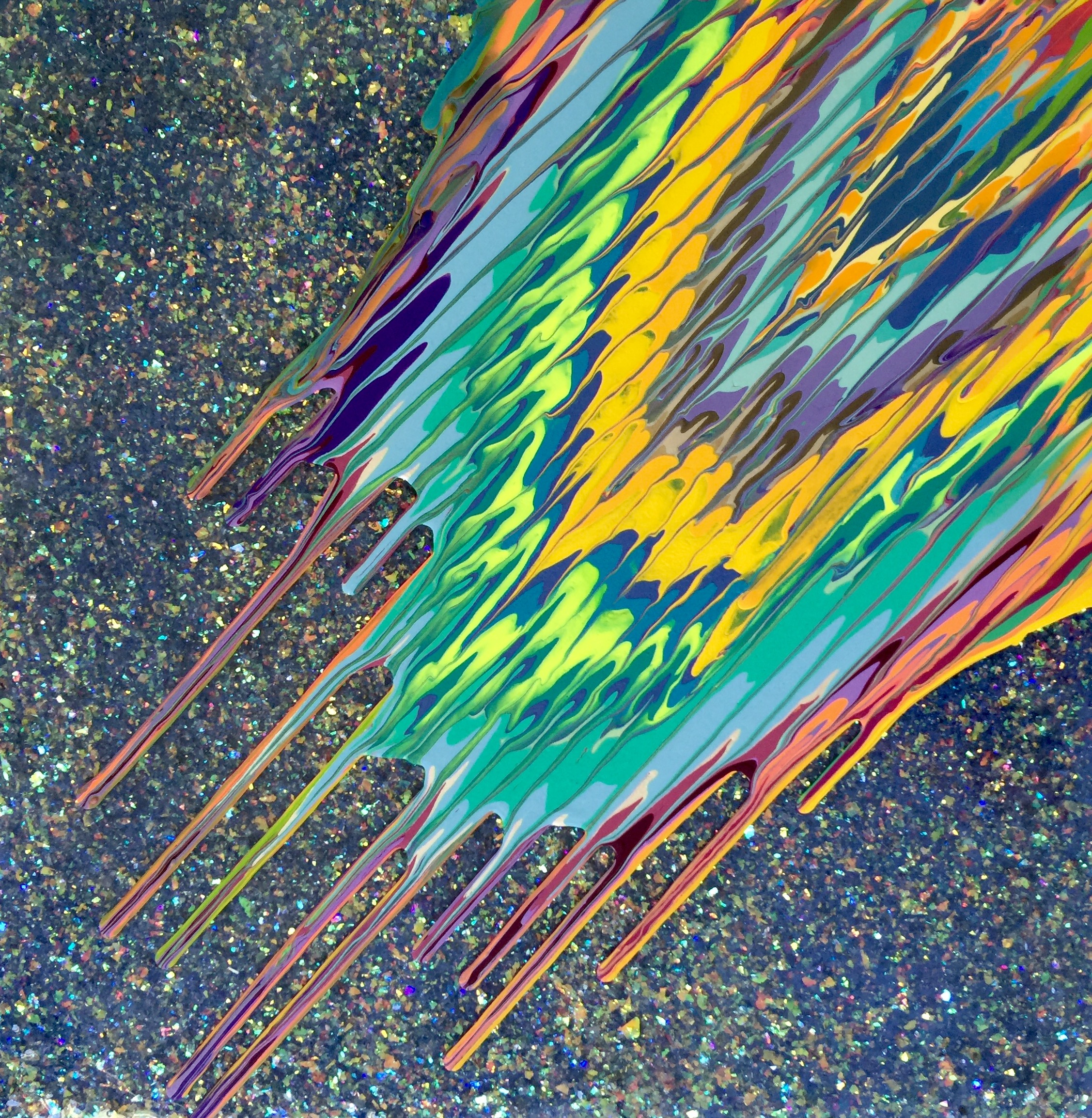 Kinetic e- Mini Collection VIII 16" x 16" 2015 Acrylic, glitter, and epoxy resin on panel