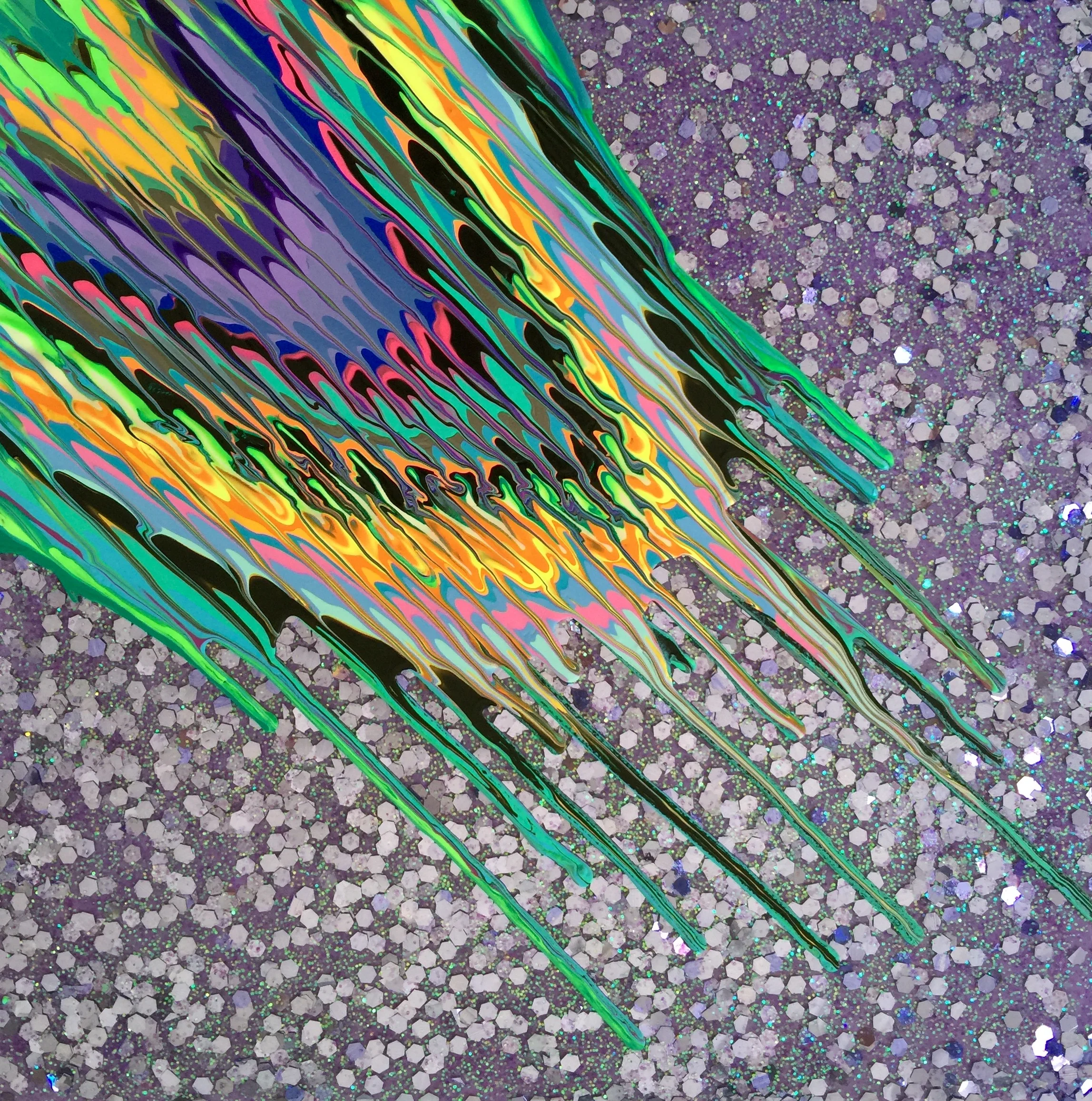 Kinetic e- Mini Collection II  16" x 16"  2015  Acrylic, glitter, and epoxy resin on panel. SOLD