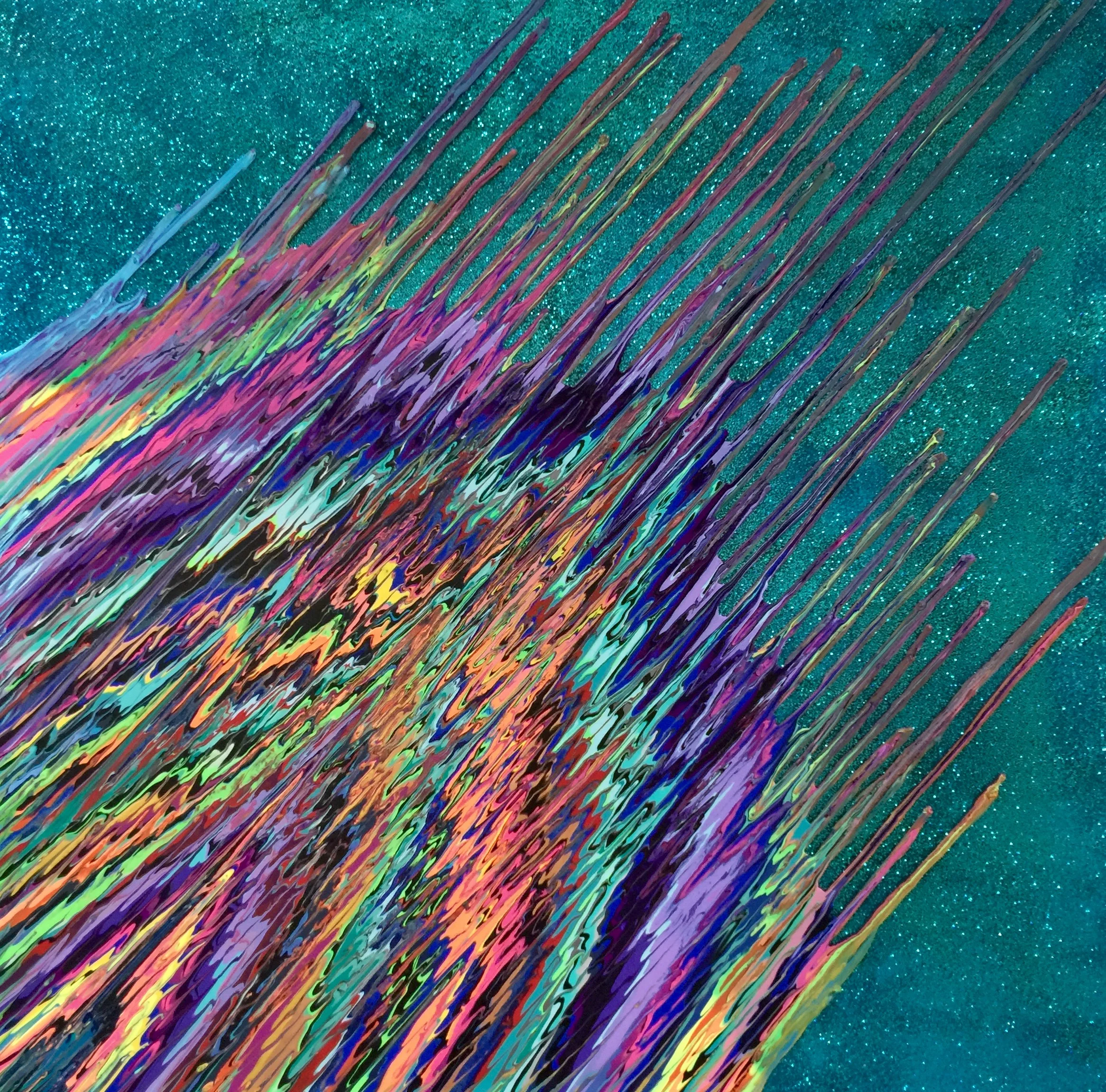 Kinetic e- XXXXII  48" x 48"  2015  Acrylic, glitter, and epoxy resin on canvas. SOLD