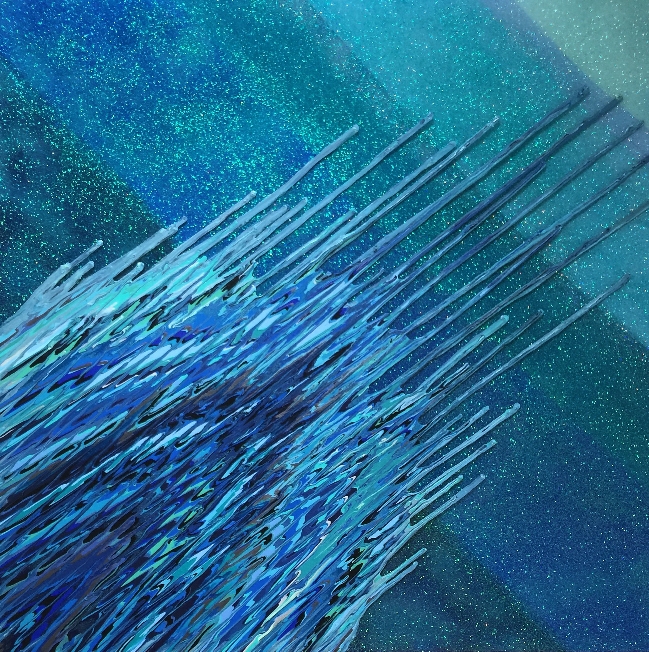 Kinetic e- H20 48" x 48" 2016 Acrylic, glitter, and epoxy resin on canvas