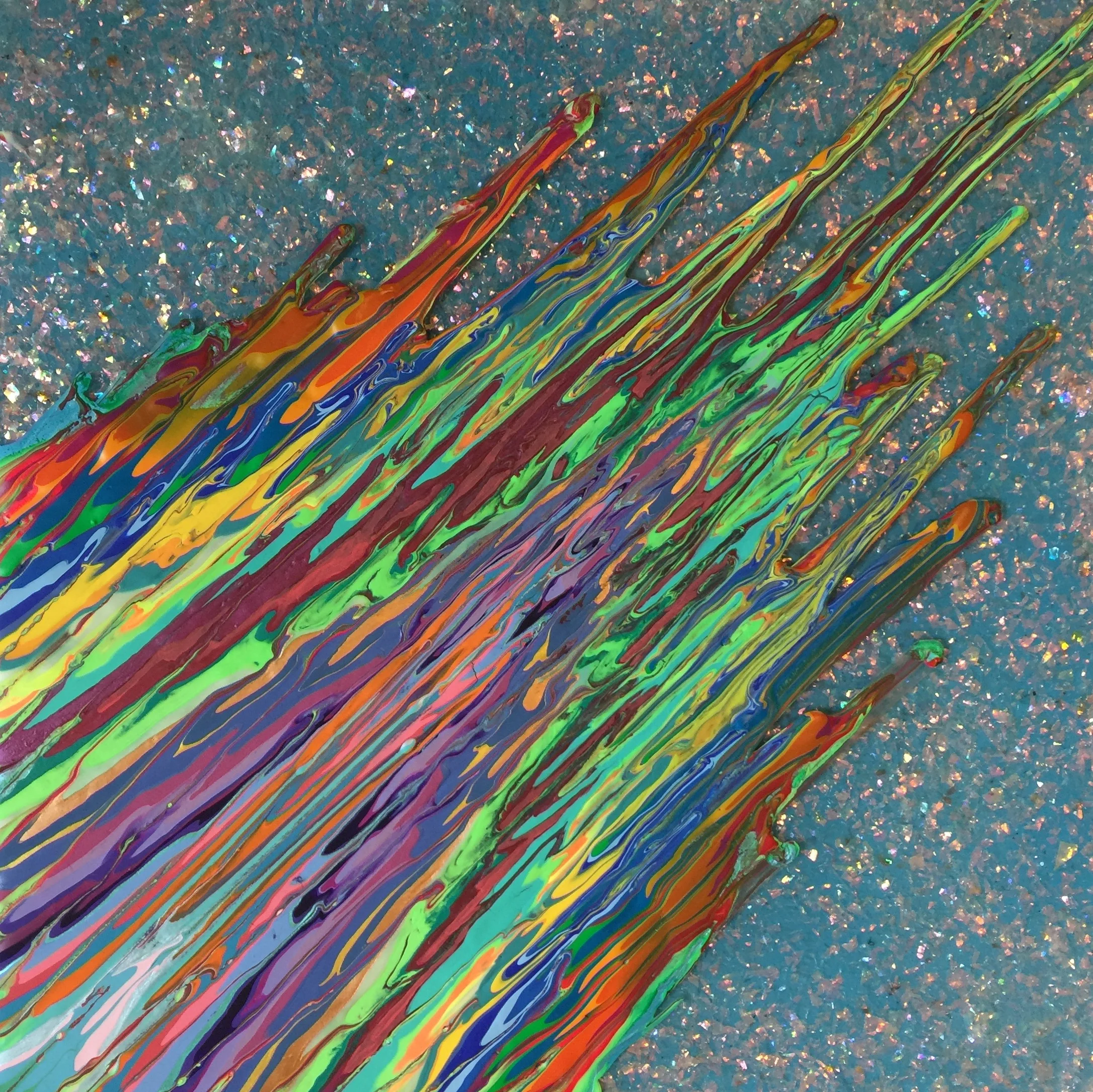 Kinetic e- Mini Collection XVI 16" x 16" 2016 Acrylic, glitter, and epoxy resin on panel