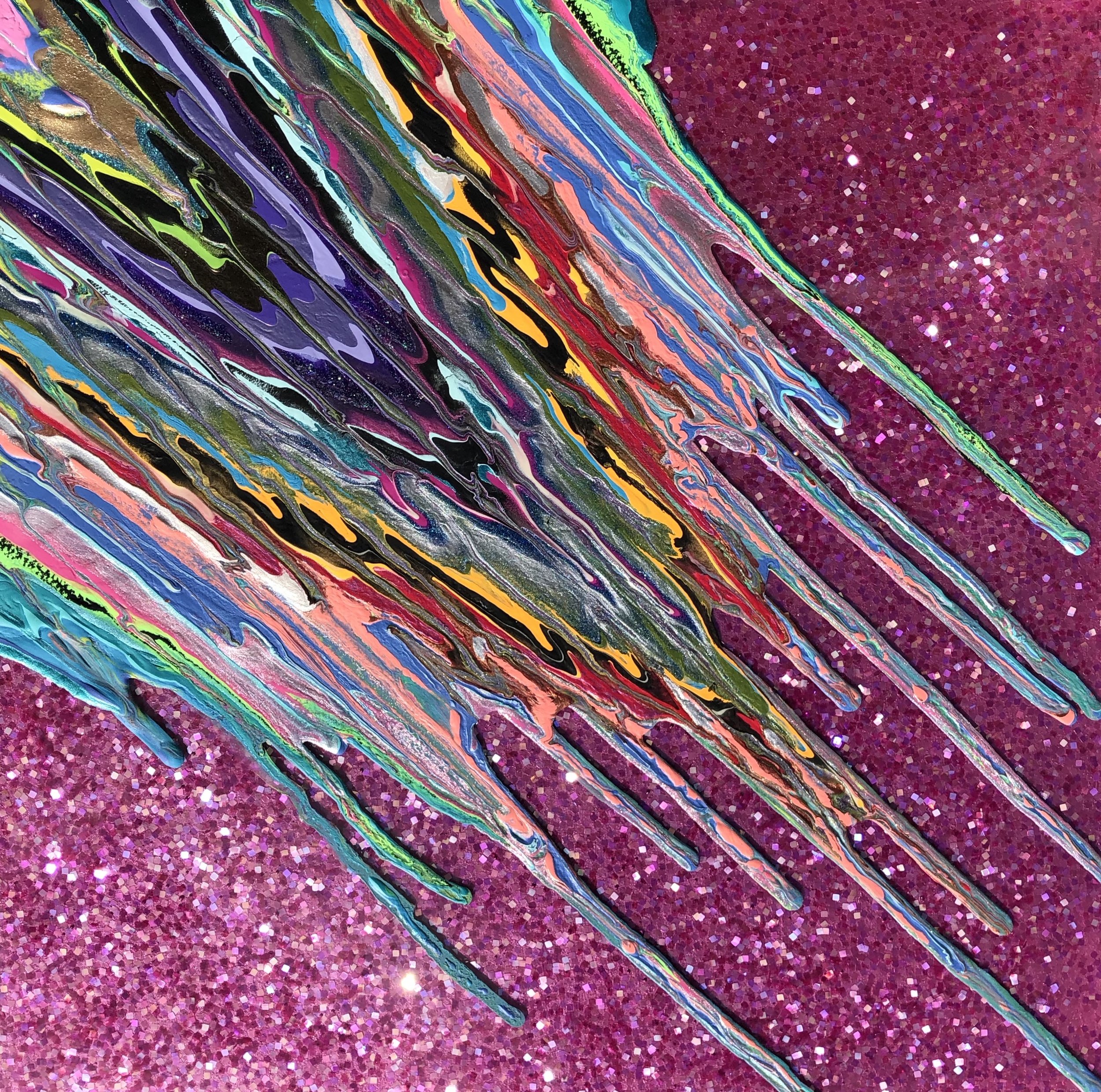 Kinetic e- Mini Collection XIX 16" x 16" 2017 Acrylic, glitter, and epoxy resin on panel