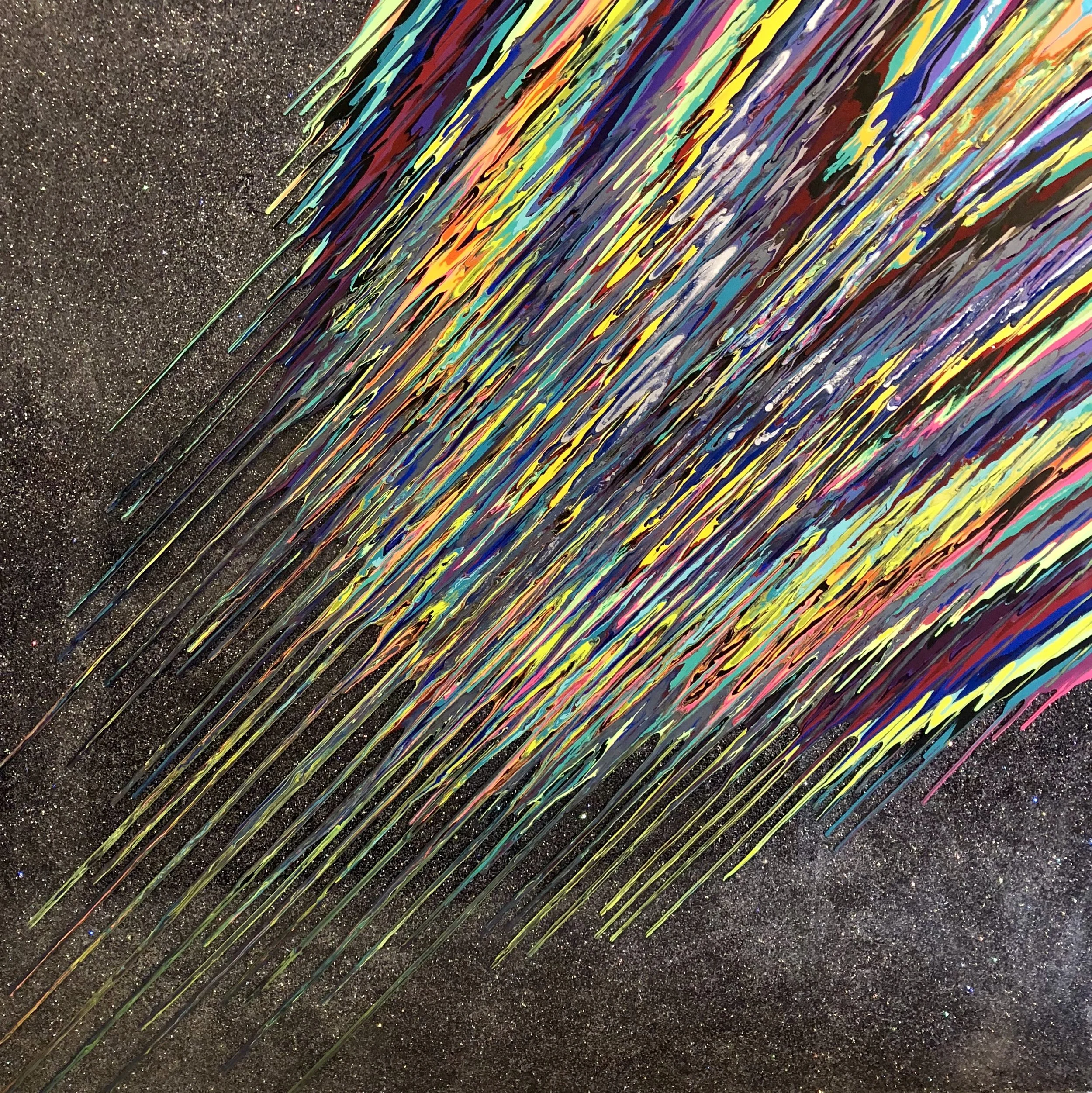Kinetic e- XXXXVII 72" x 72”  2018  Acrylic, glitter, and epoxy resin on panel. SOLD