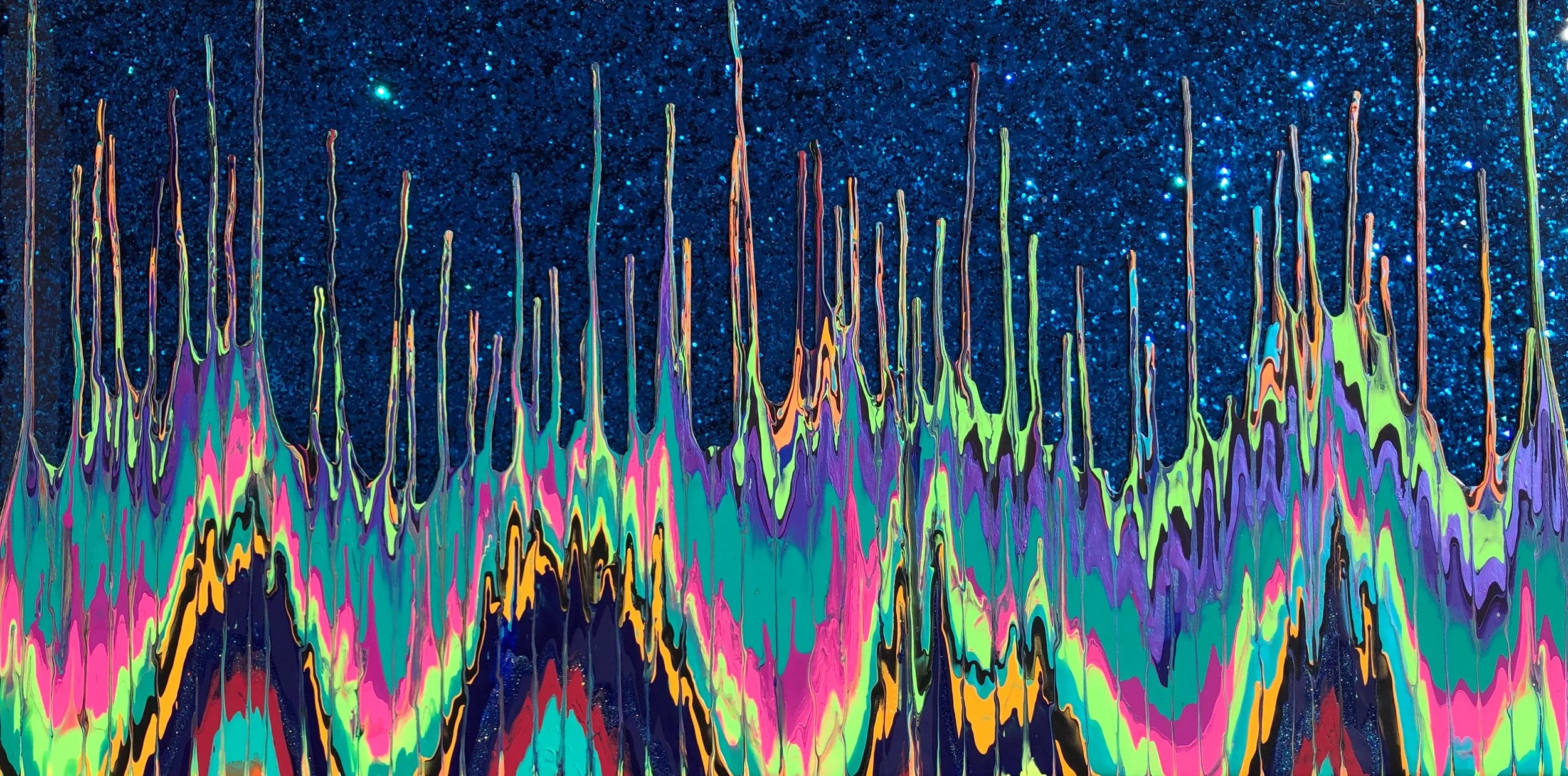 Spectra V  24" x 48”  2019  Acrylic, glitter, and epoxy resin on panel SOLD