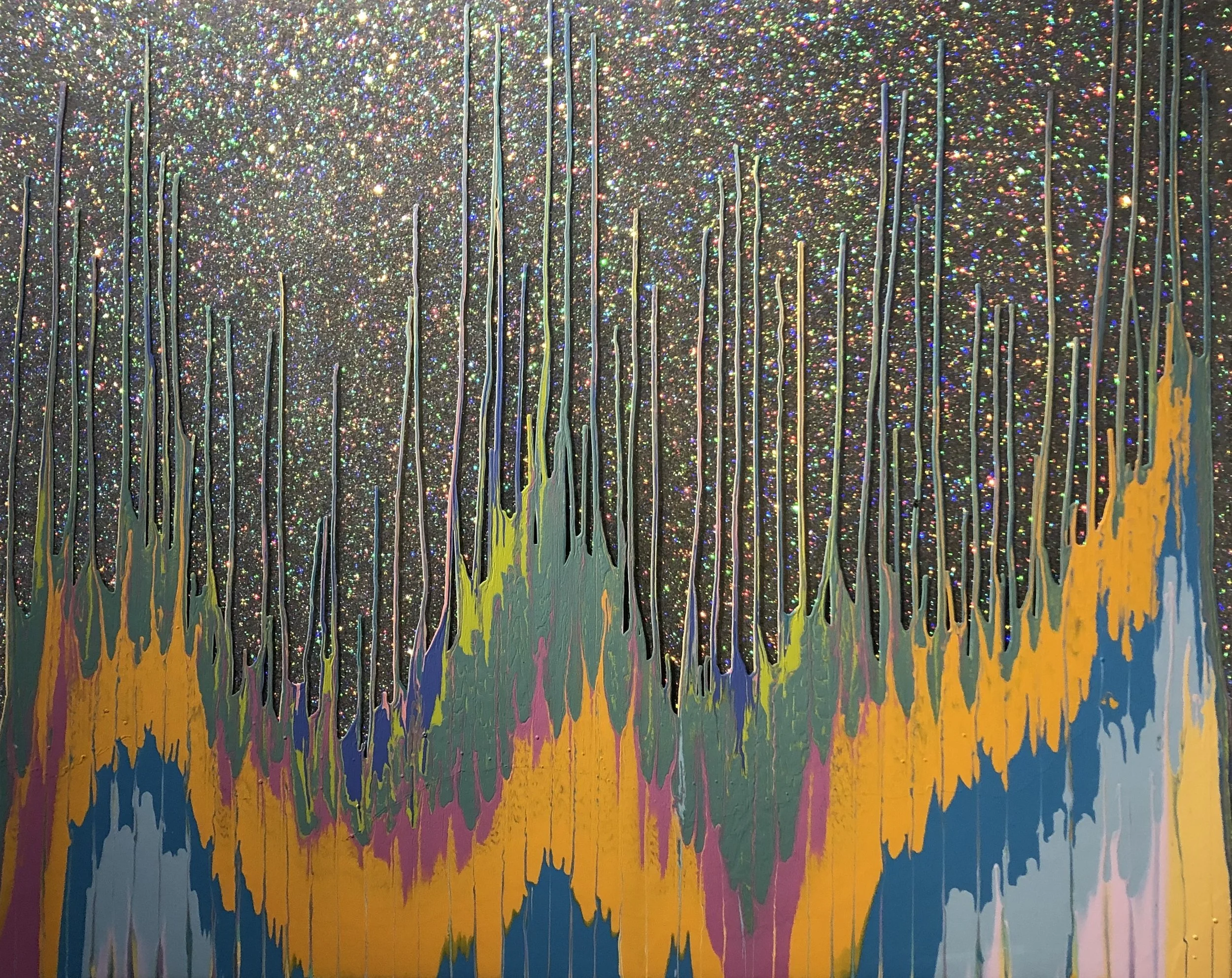 Spectra IV 48" x 60” 2018 Acrylic, glitter, and epoxy resin on panel