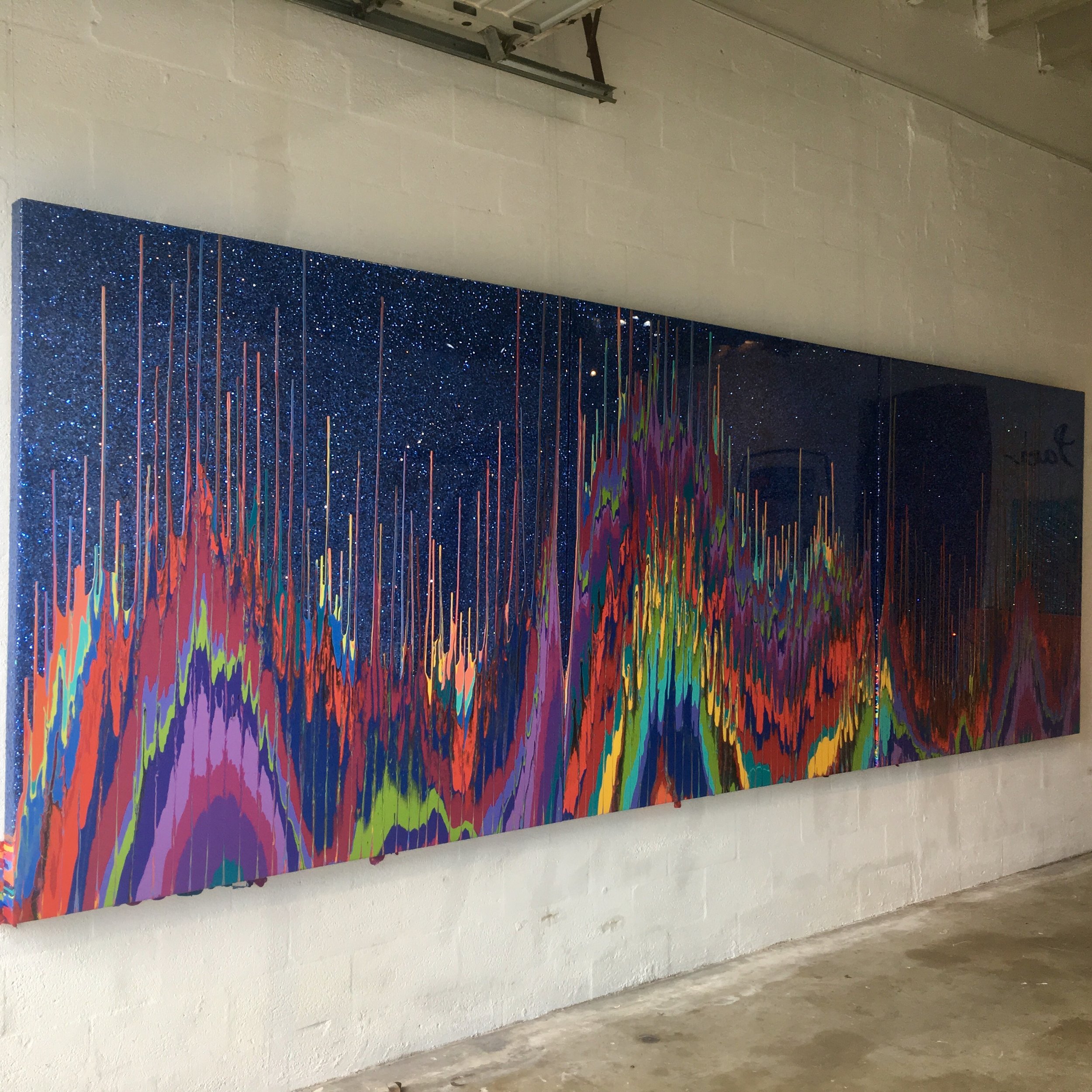 Spectra I  6' x 18'; set of 3, 6' x 6'  2016  Acrylic, glitter, and epoxy resin on panel SOLD
