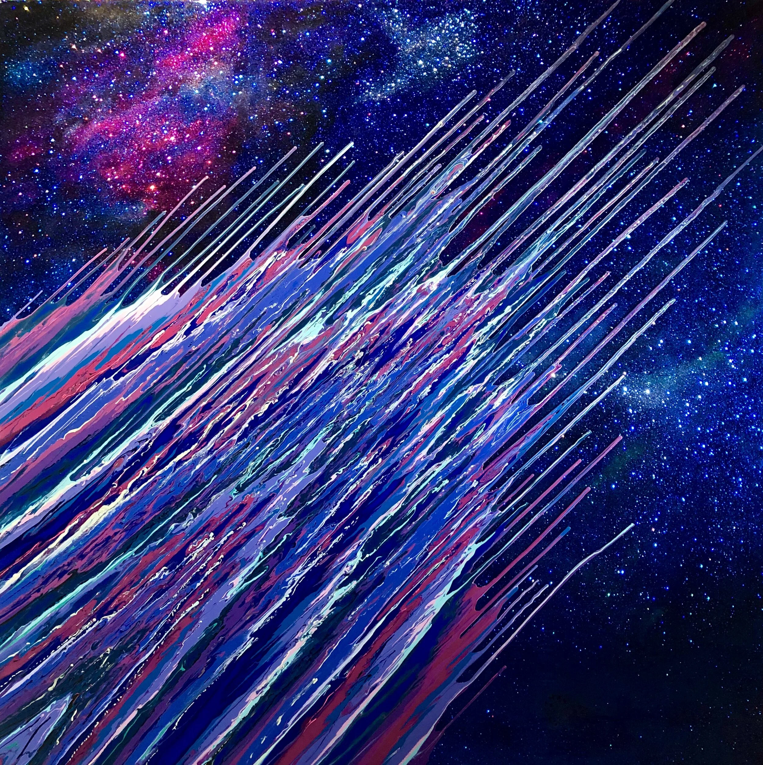 Galaxy Kinetic e- 72" x 72”  2019  Acrylic, glitter, and epoxy resin on panel