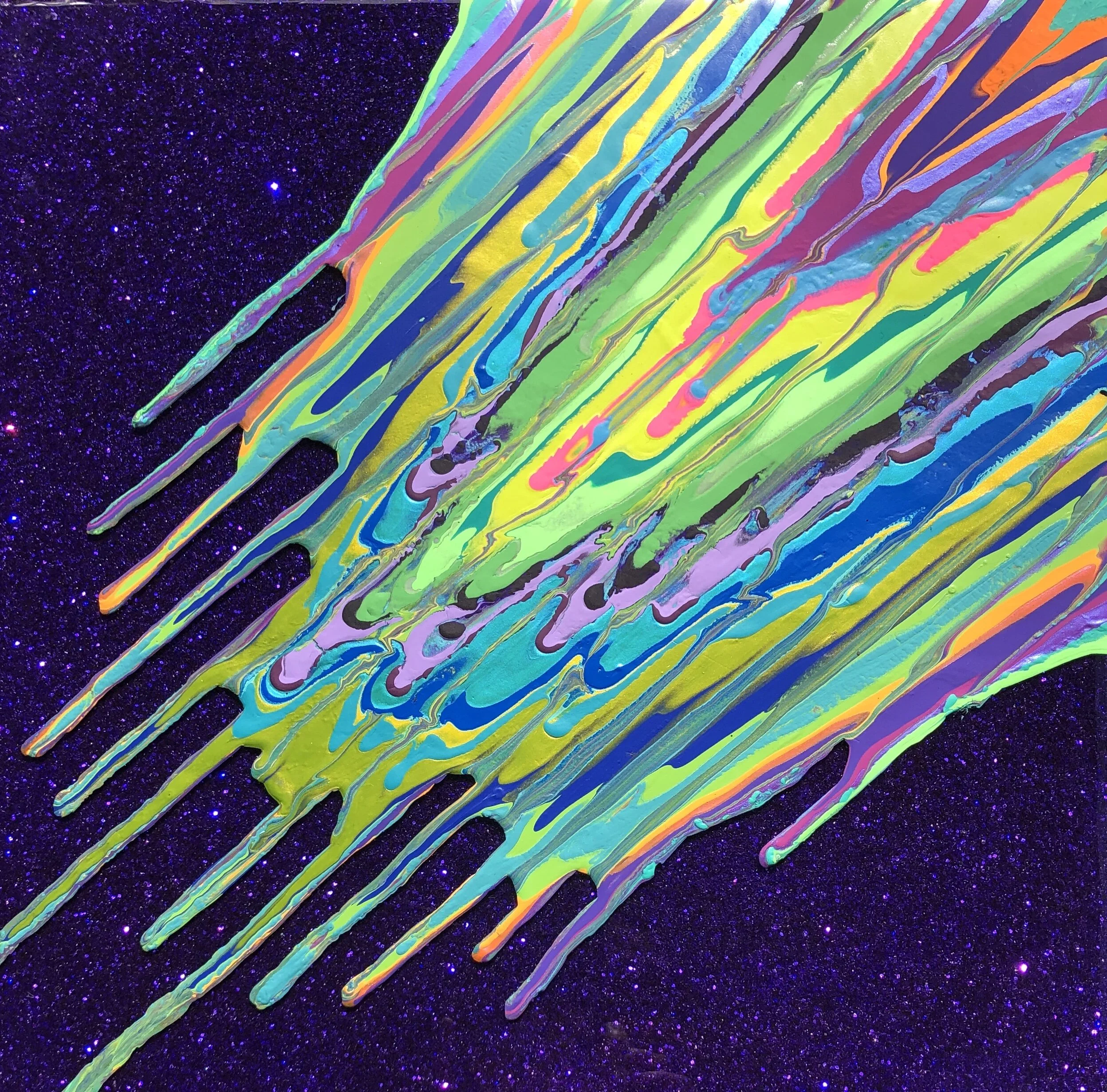 Kinetic e- Mini Collection XXXXV 12" x 12" 2019 Acrylic, glitter, and epoxy resin on panel. SOLD