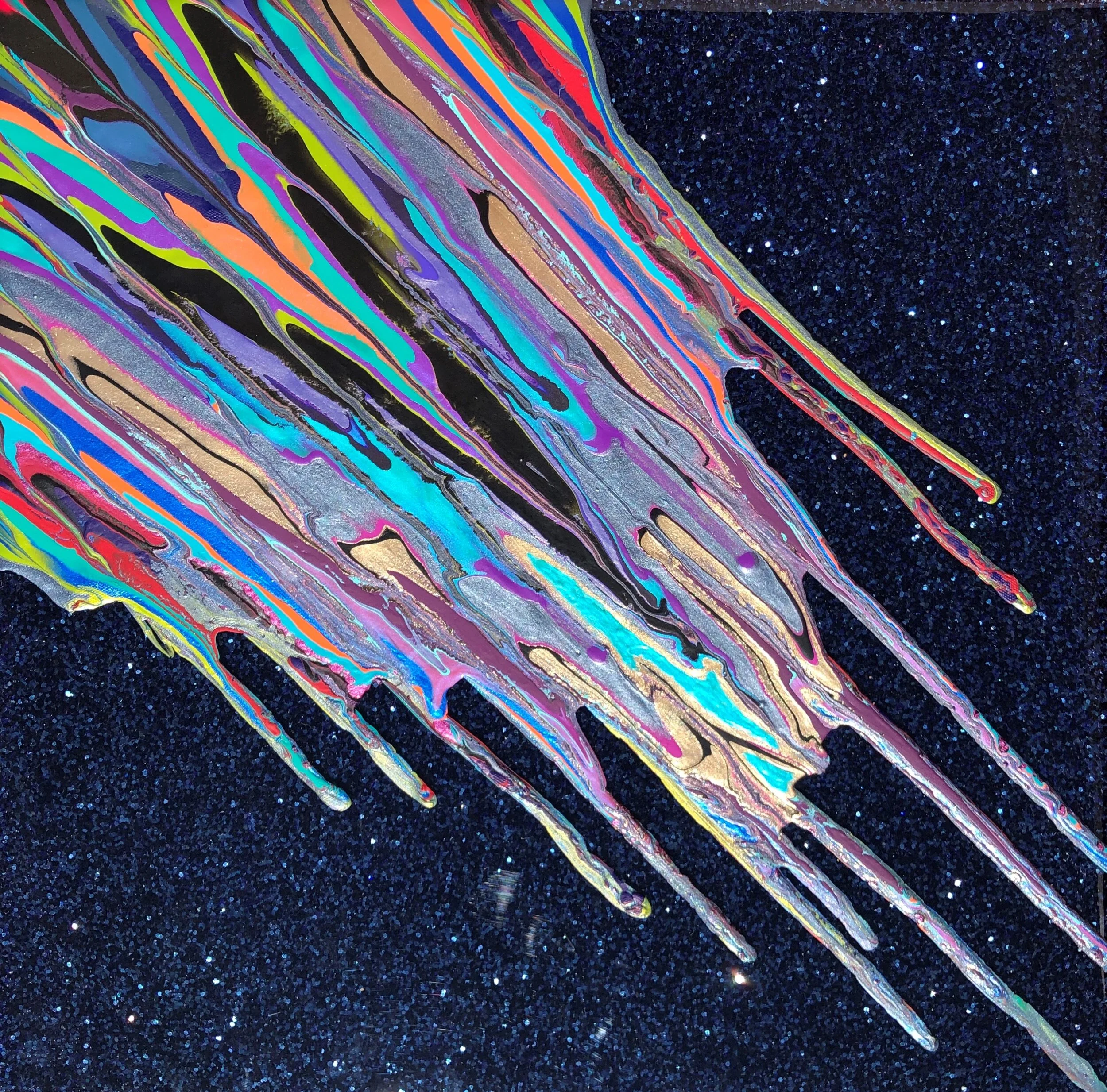 Kinetic e- Mini Collection XXXXVI 12" x 12" 2019 Acrylic, glitter, and epoxy resin on panel. SOLD