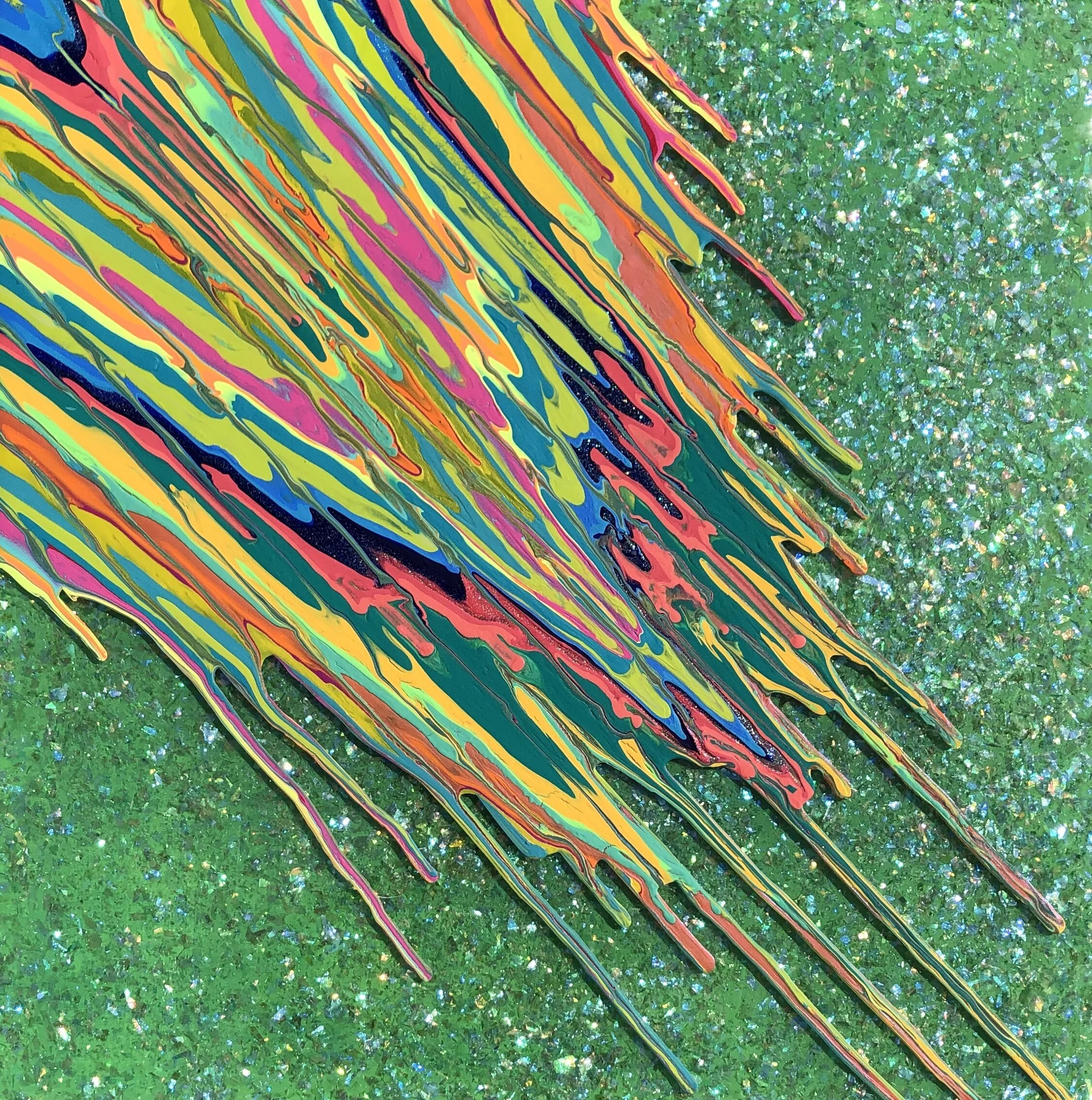 Kinetic e- Mini Collection XXXIX  16" x 16"  2019  Acrylic, glitter, and epoxy resin on panel. SOLD