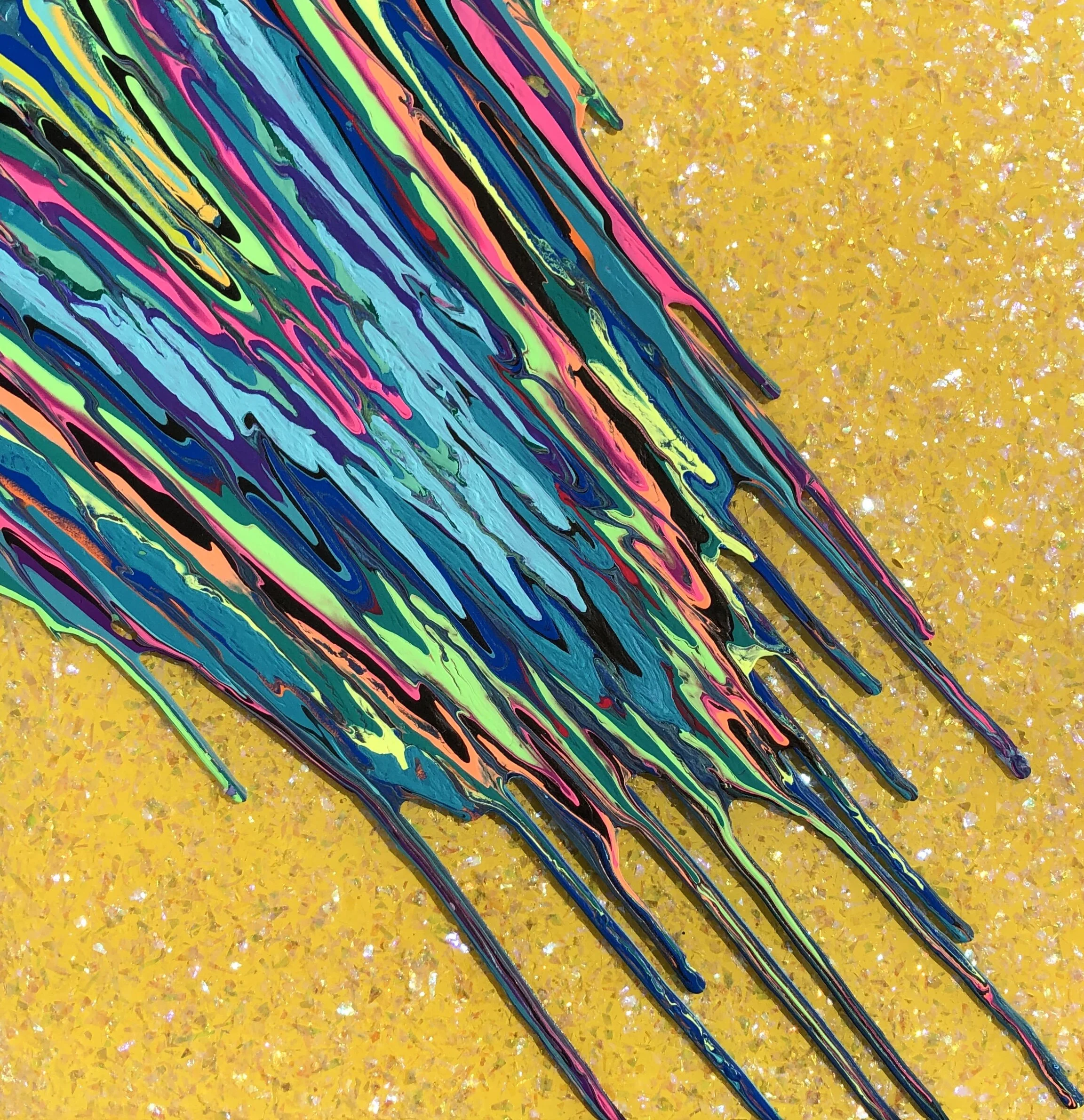 Kinetic e- Mini Collection XXXVIII  16" x 16"  2018  Acrylic, glitter, and epoxy resin on panel. SOLD