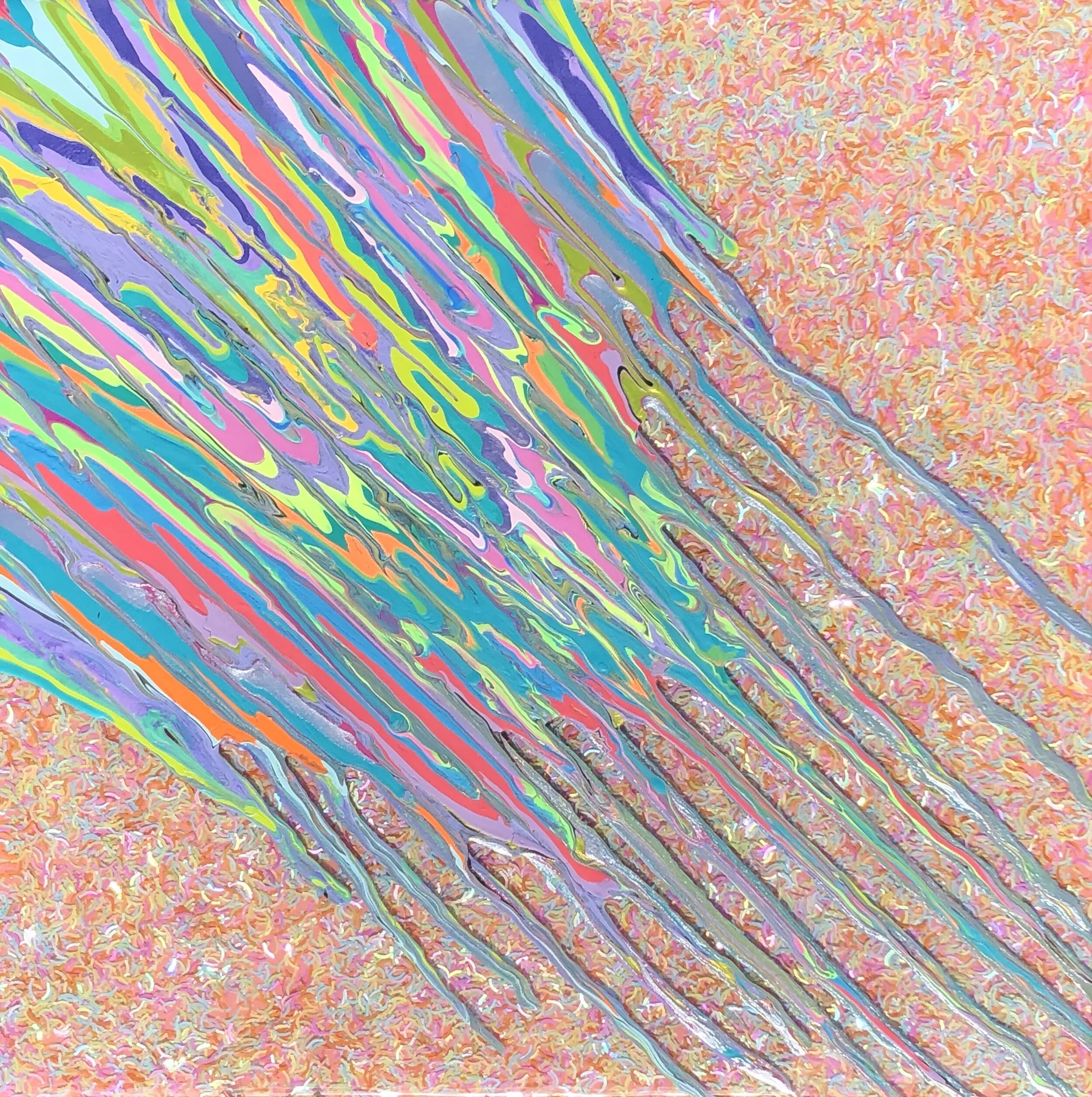 Kinetic e- Mini Collection XXXIII  16" x 16"  2018  Acrylic, glitter, and epoxy resin on panel. SOLD