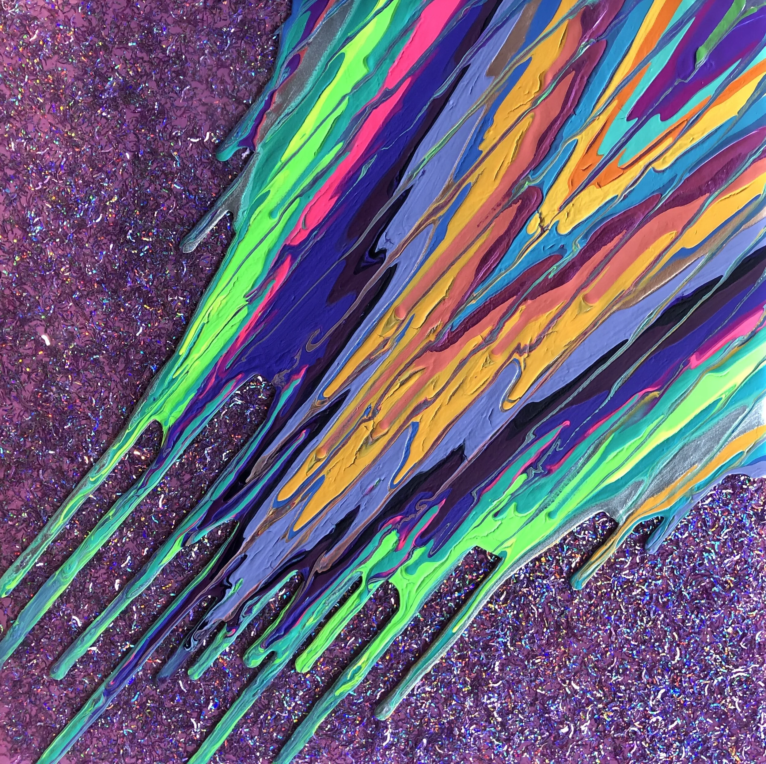 Kinetic e- Mini Collection XVIII  16" x 16"  2018  Acrylic, glitter, and epoxy resin on panel. SOLD