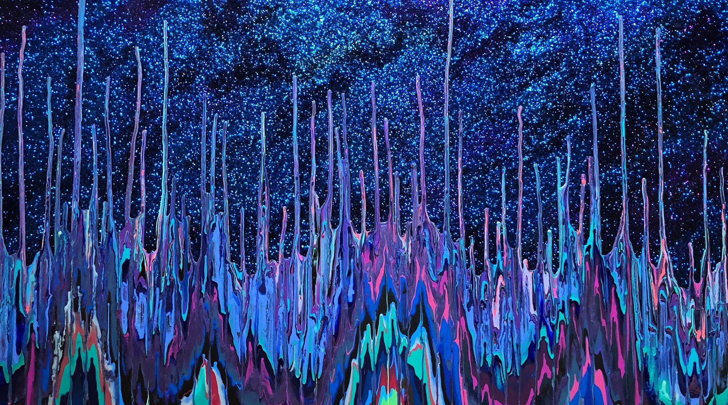 Galaxy Spectra  24" x 42”  2019  Acrylic, glitter, and epoxy resin on panel. SOLD