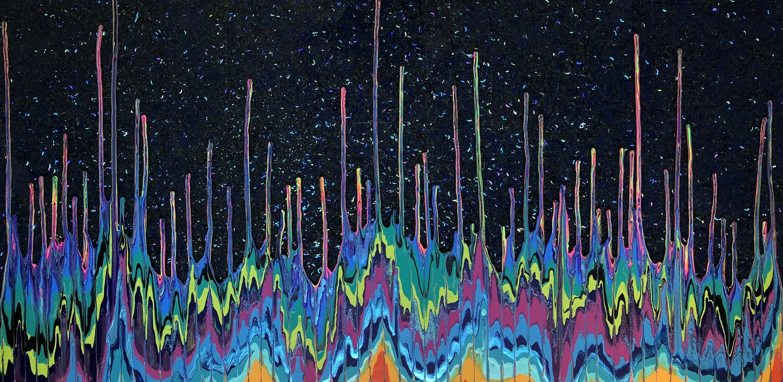 Spectra VI  24" x 48”  2020  Acrylic, glitter, and epoxy resin on panel