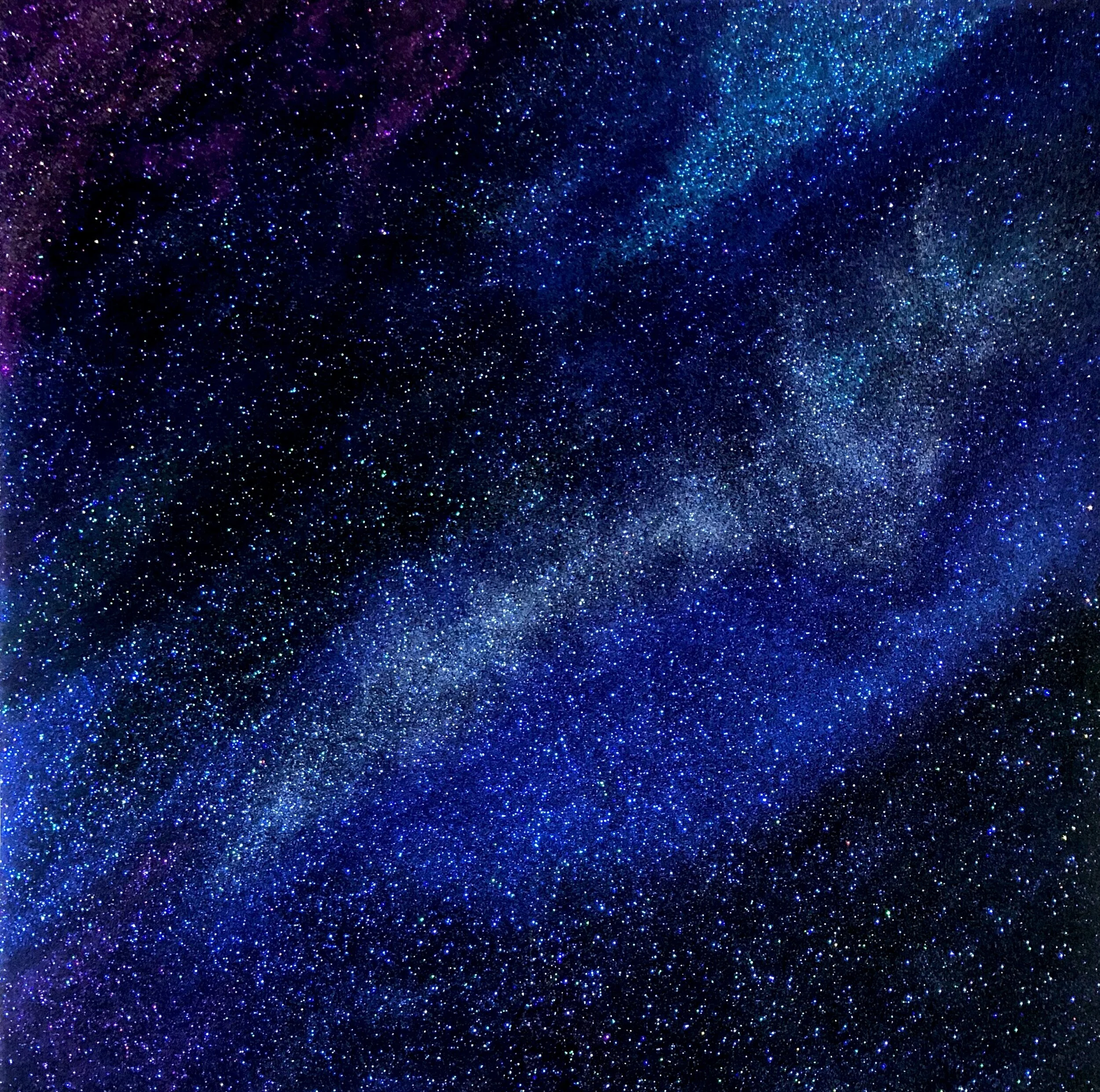 Galaxy III  48" x 48”  2020  Acrylic, glitter, and epoxy resin on panel. SOLD