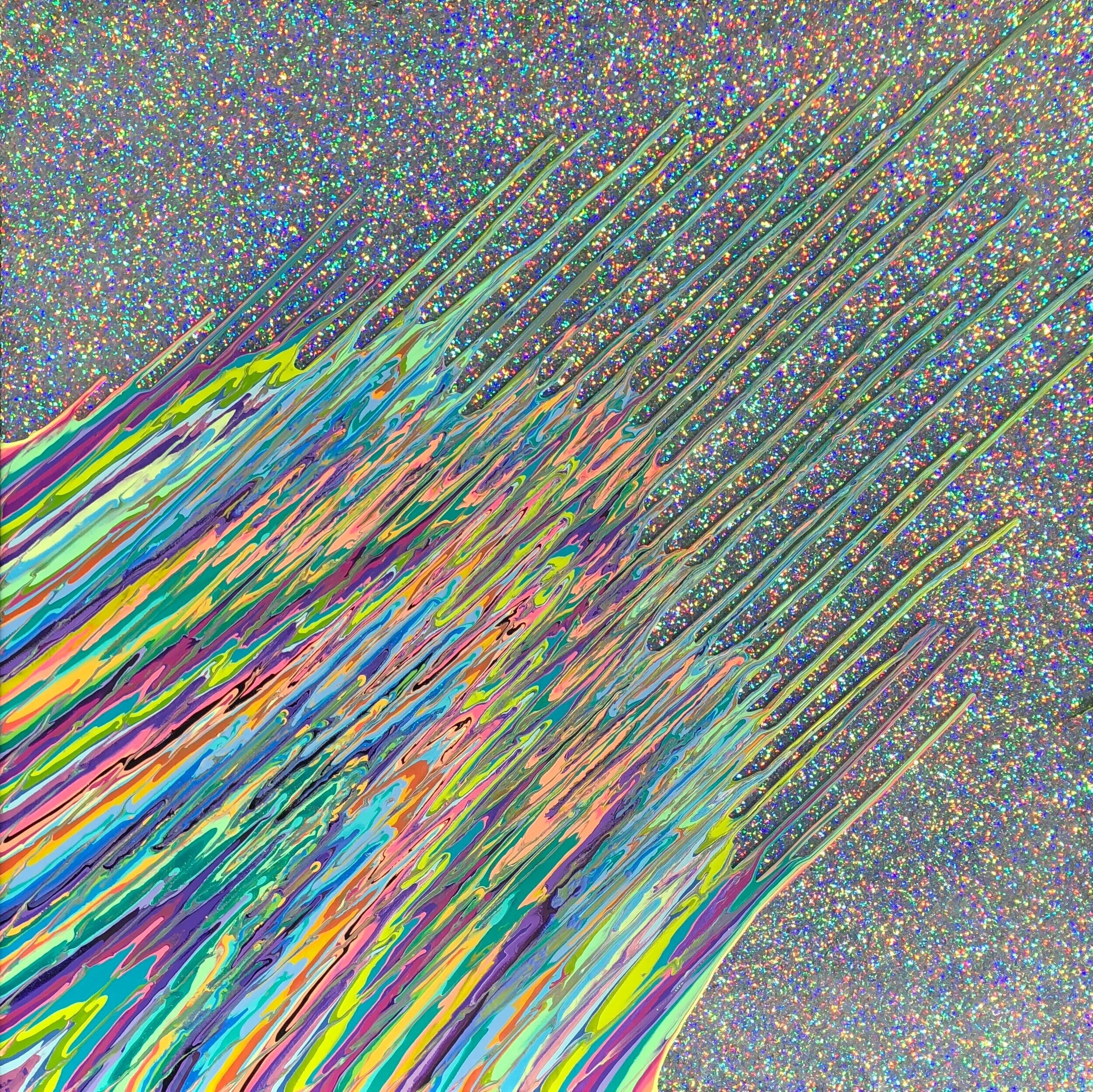 Kinetic e- LVII  36" x 36"  2020  Acrylic, glitter, and epoxy resin on panel.  SOLD