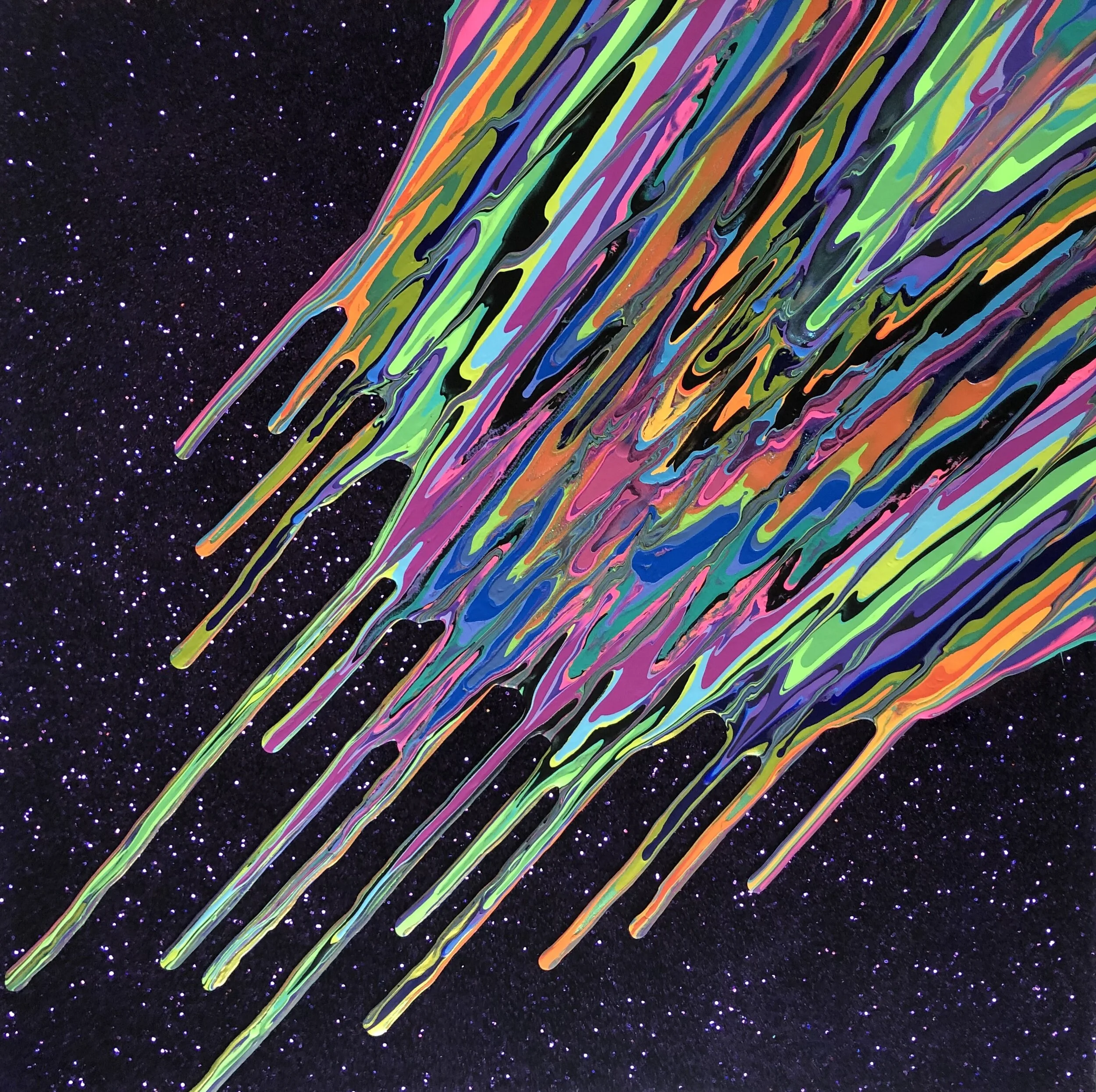 Kinetic e- Mini Collection LIX  16" x 16"  2020  Acrylic, glitter, and epoxy resin on panel.  SOLD