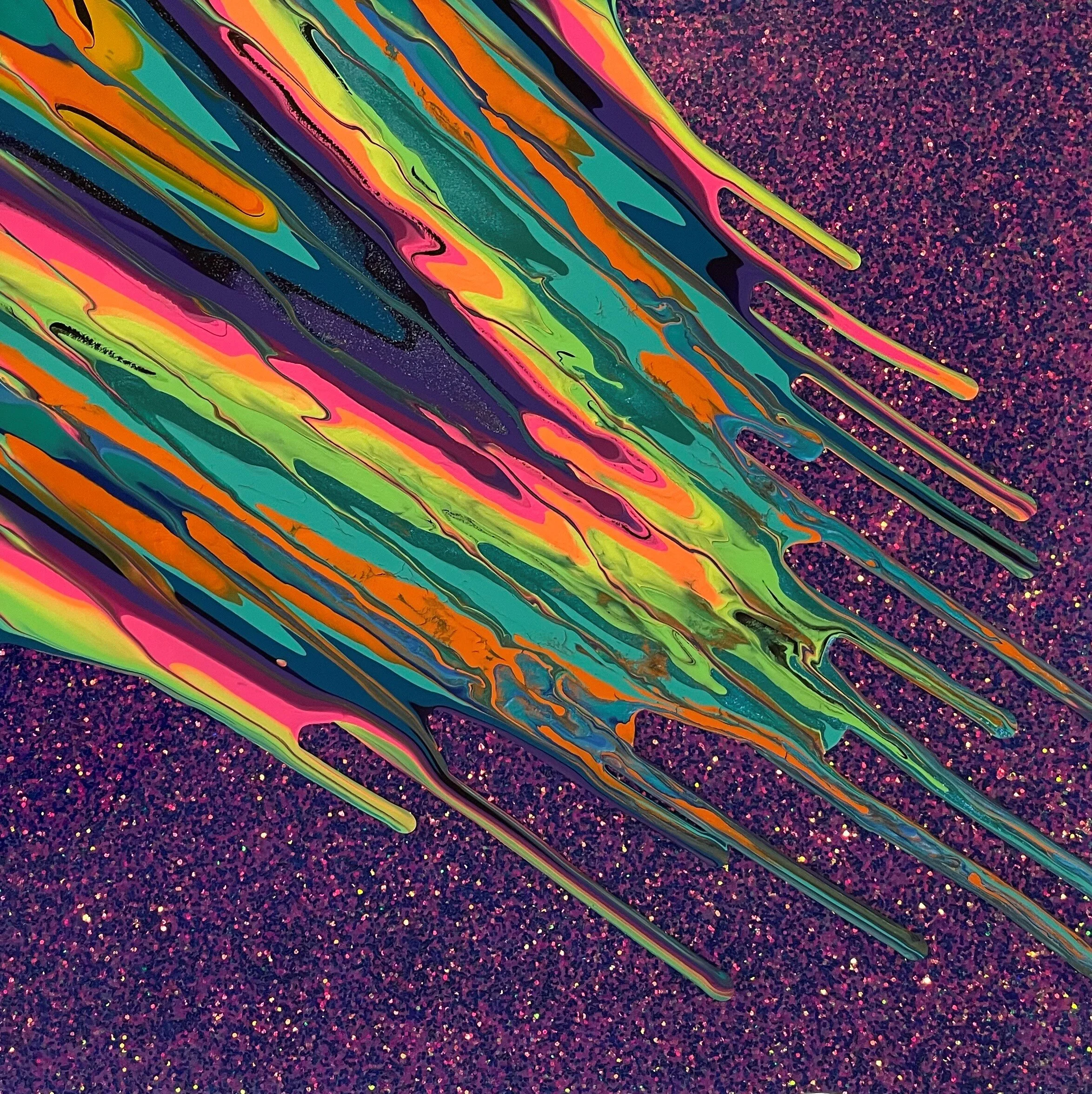 Kinetic e- Mini Collection LXXVII  12" x 12"  2021  Acrylic, glitter, and epoxy resin on panel.  SOLD