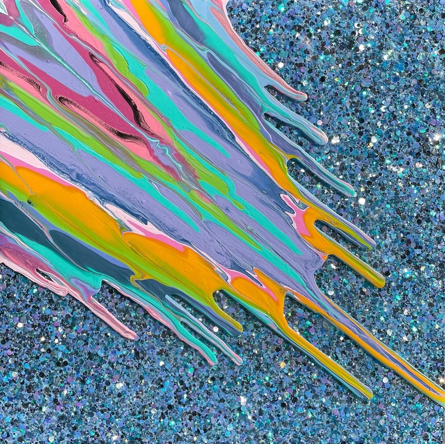 Kinetic e- Mini Collection LXVII  10" x 10"  2020  Acrylic, glitter, and epoxy resin on panel. SOLD