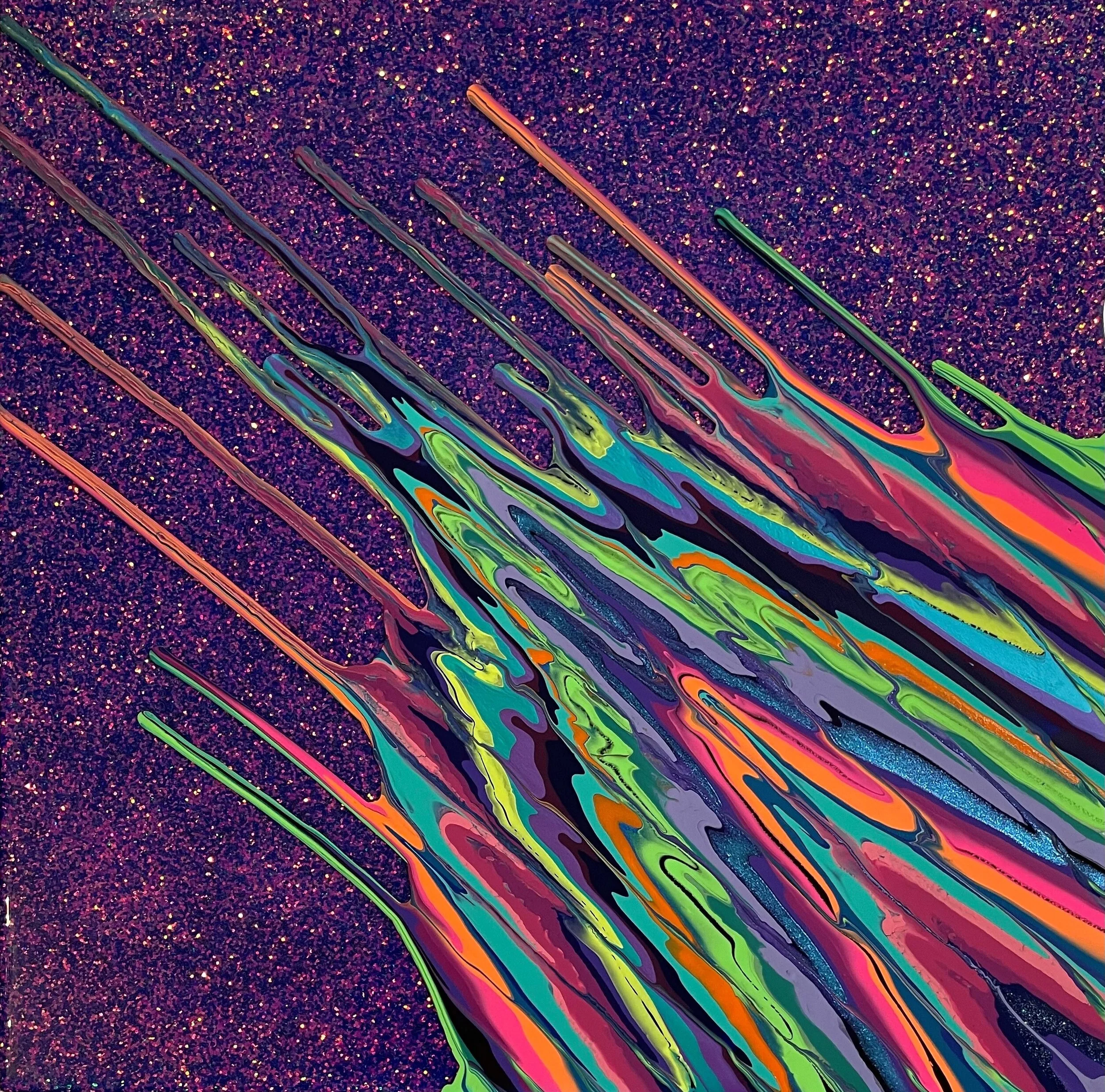 Kinetic e- Mini Collection LXXXII  16" x 16"  2021  Acrylic, glitter, and epoxy resin on panel. SOLD