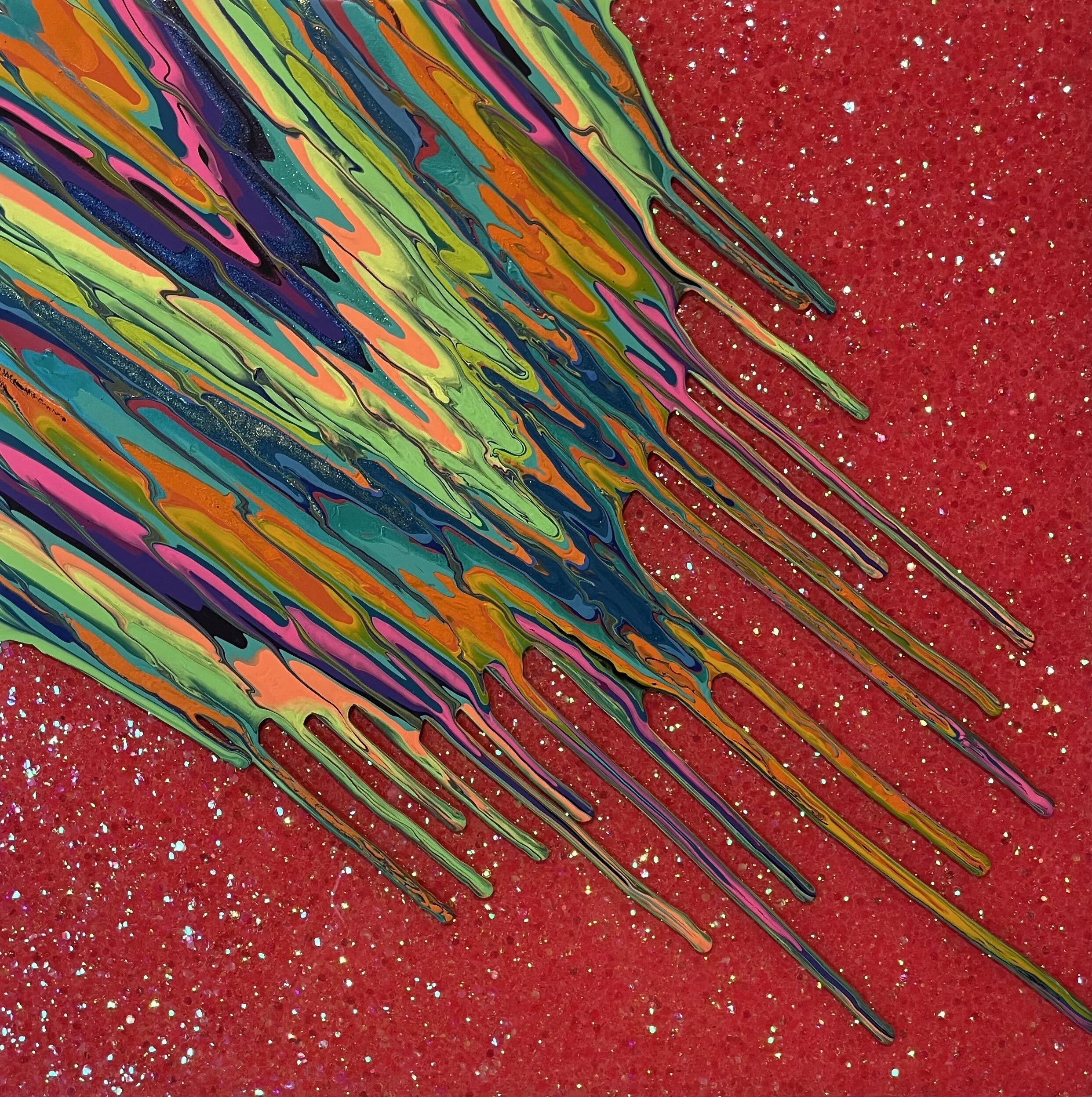 Kinetic e- Mini Collection LXXXIII  16" x 16"  2021  Acrylic, glitter, and epoxy resin on panel. 