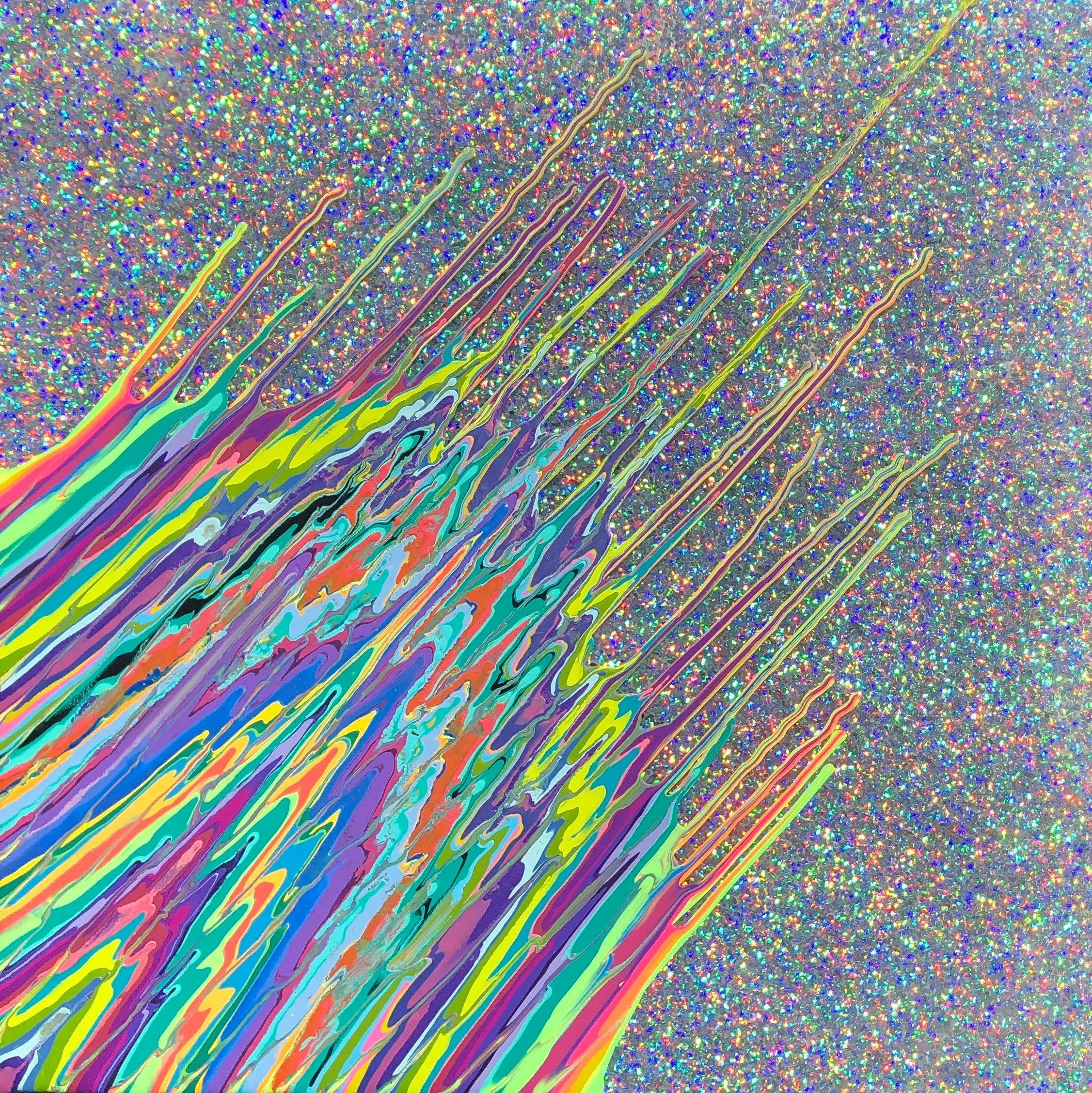 Kinetic e- LVI  24" x 24"  2020  Acrylic, glitter, and epoxy resin on panel.
