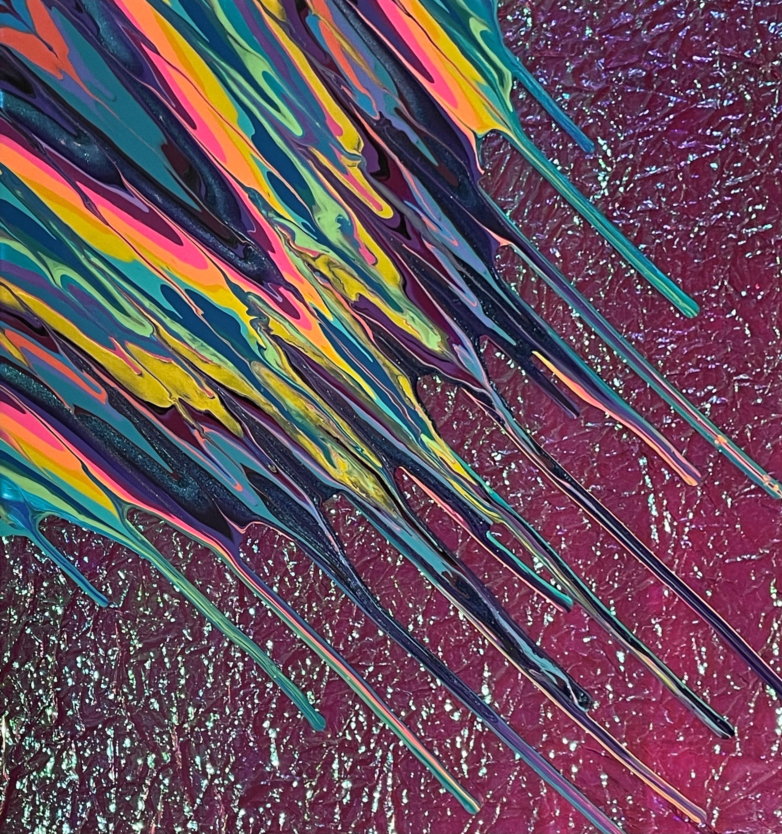 Kinetic e- Mini Collection XCVII 16" x 16"  2023  Acrylic, glitter, and epoxy resin on panel.  SOLD