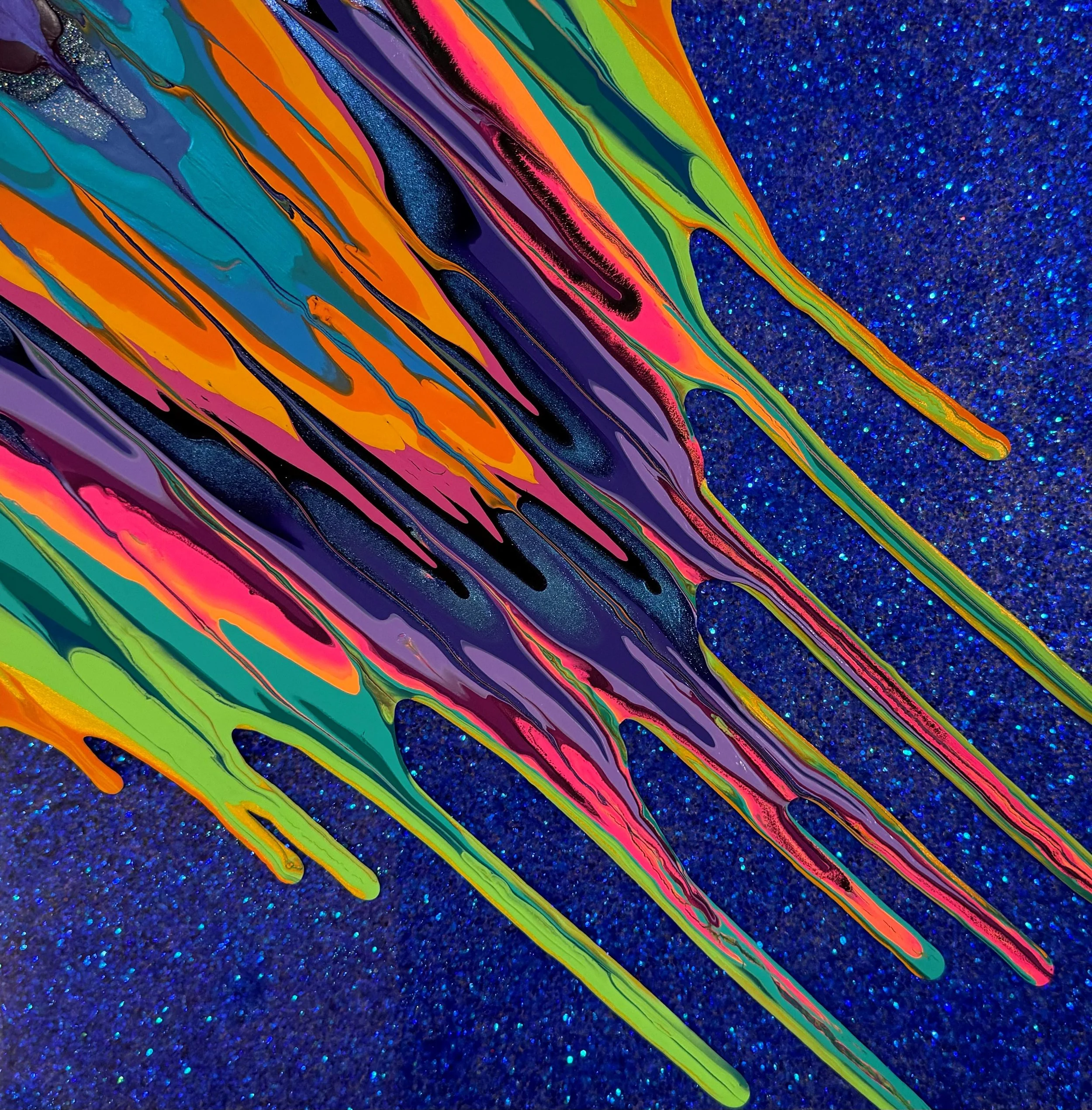 Kinetic e- Mini Collection CXVIII 12" x 12"  2023 Acrylic, glitter, and epoxy resin on panel. SOLD