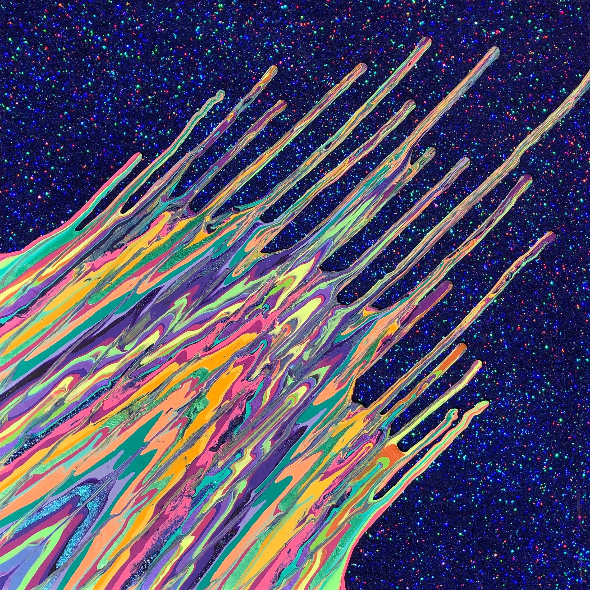 Kinetic e- Mini Collection LXIV  16" x 16"  2020  Acrylic, glitter, and epoxy resin on panel. SOLD