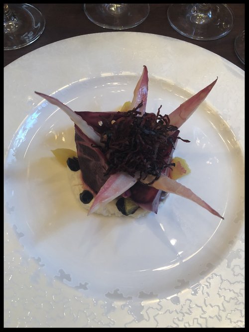 Beetroot salad with Creamed Goat’s cheese, cracked buckwheat, red chicory and orange (Image: Sumita Sarma)