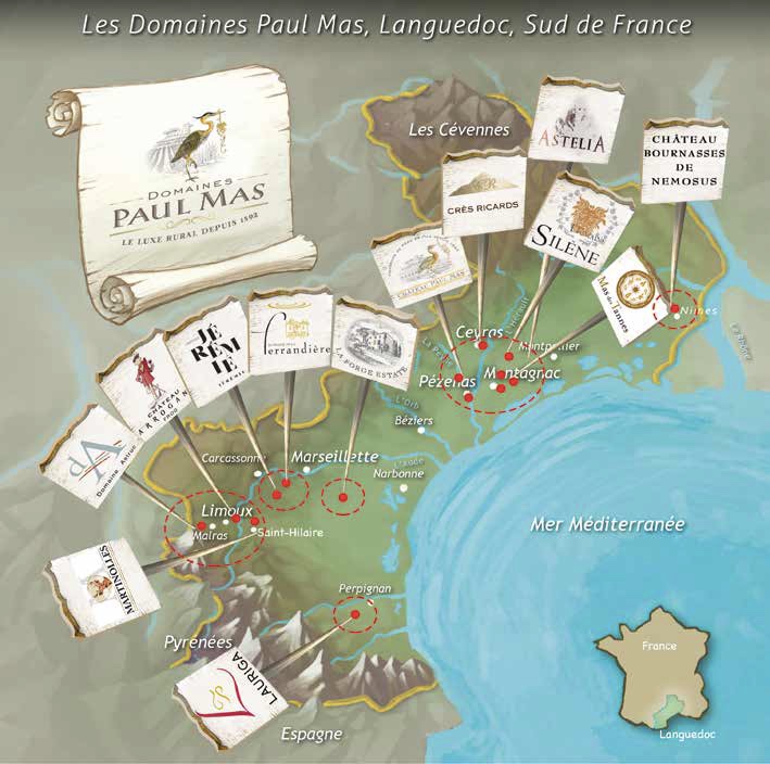 Chateaux at Paul Mas wrapping up Mediterranean from the west that moderates temperatures (Image: Dom Paul Mas)