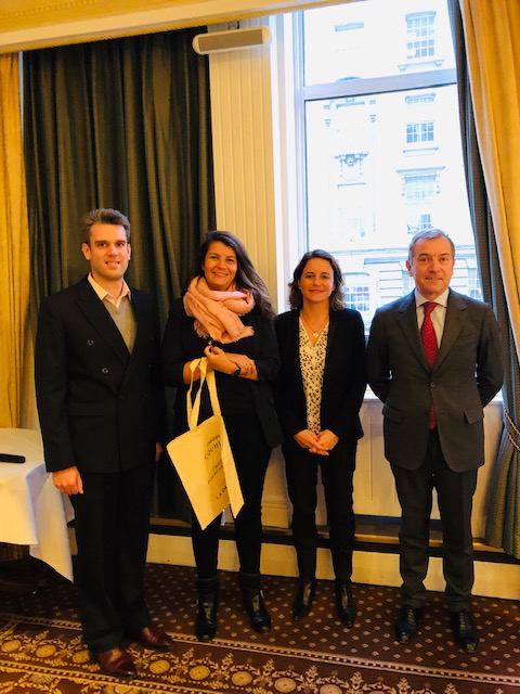 From left to right, Romain Baillou (Chateau Couhins), Marion Merker (Chateau de la Dauphine), Caroline Artaud and Renaud Momméja (Chateau Fourcase Hosten) in London to present on Sustainability and Tourism for the Modern Bordeaux (Image : Philips-Hill PR)