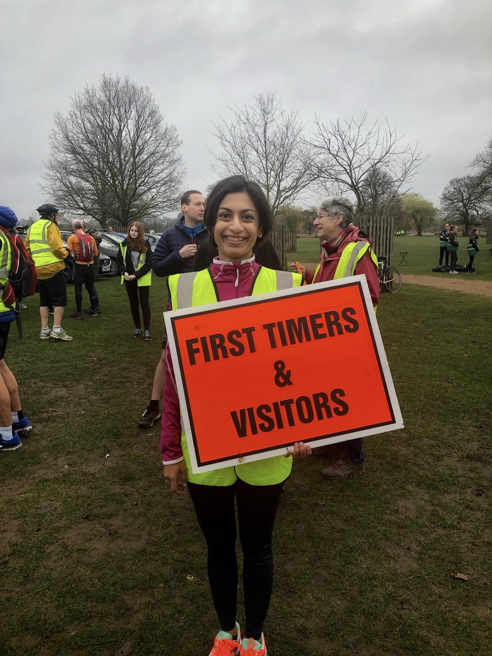 Holding the placard for briefing new runners and visitors. Communication breaks down barriers! (Image: Sumi Sarma)