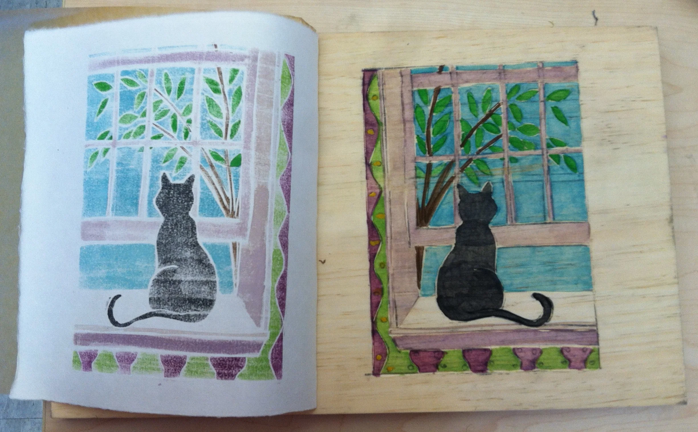 Katie made a second print and refined her watercolor technique.