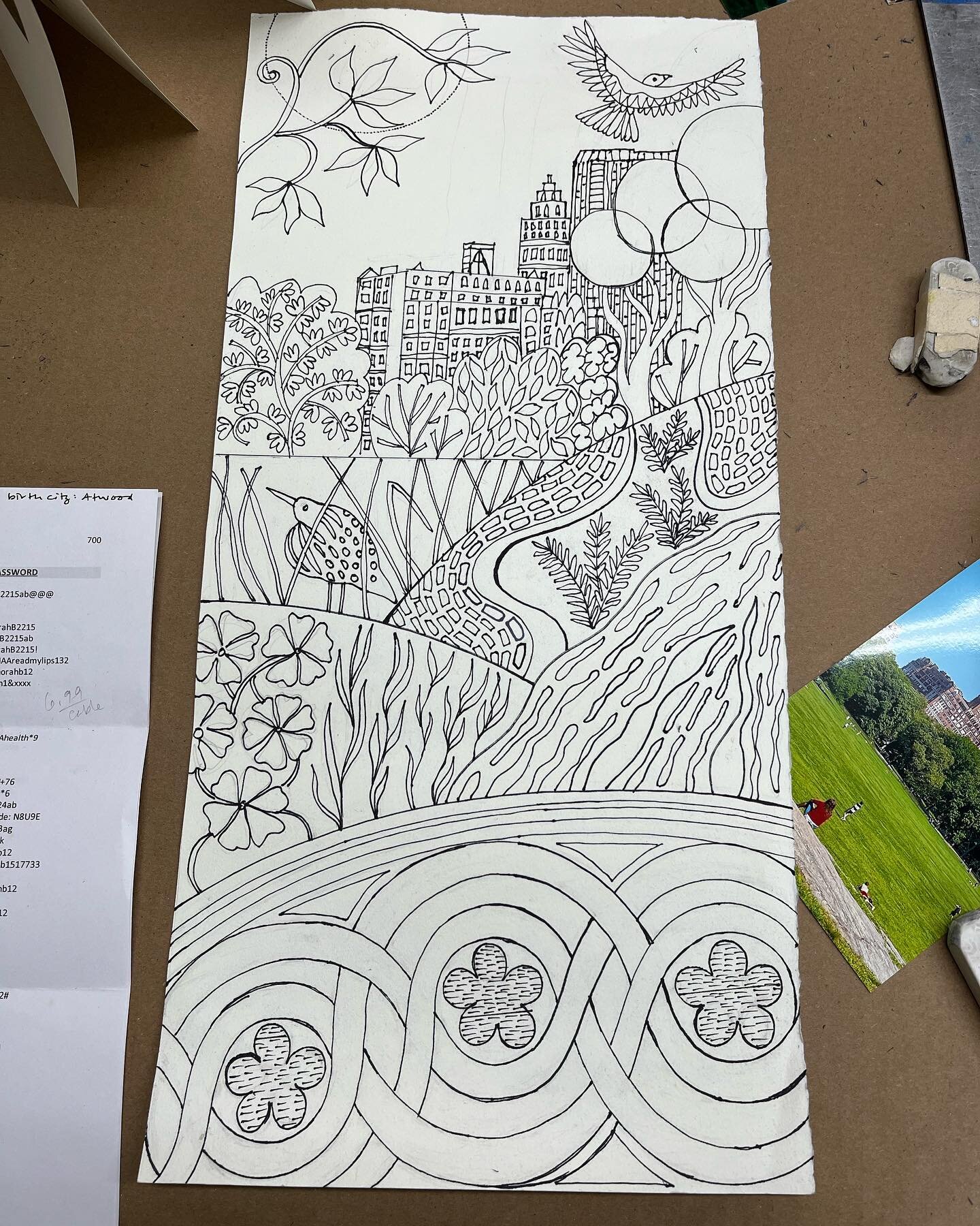 Drawing of Central Park for upcoming commission.